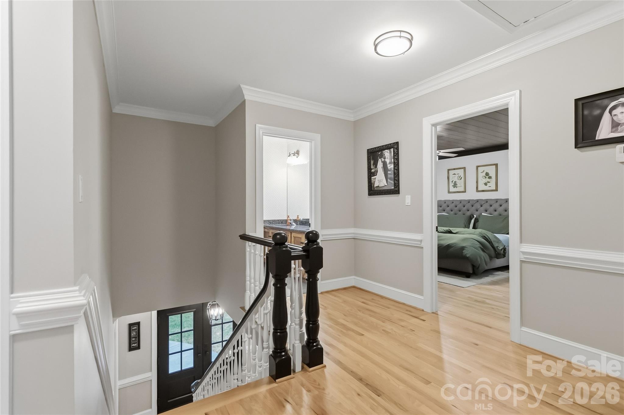 Upper hall, new hardwood floors - 9414 Tillot Drive, Matthews