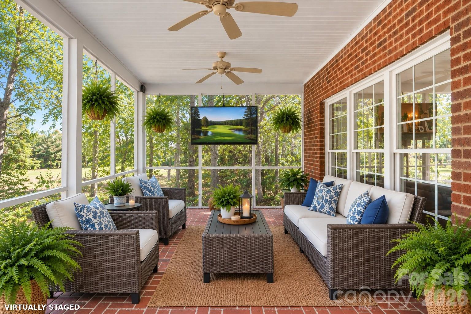 Generous size screened porch overlooking the golf course. Virtually staged. - 2401 Flagstick Drive, Matthews