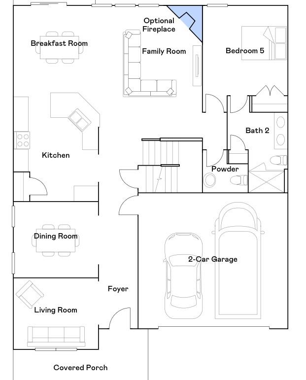 Builder Floorplan - Main Level - 299 Hamptons Cove Road, Troutman