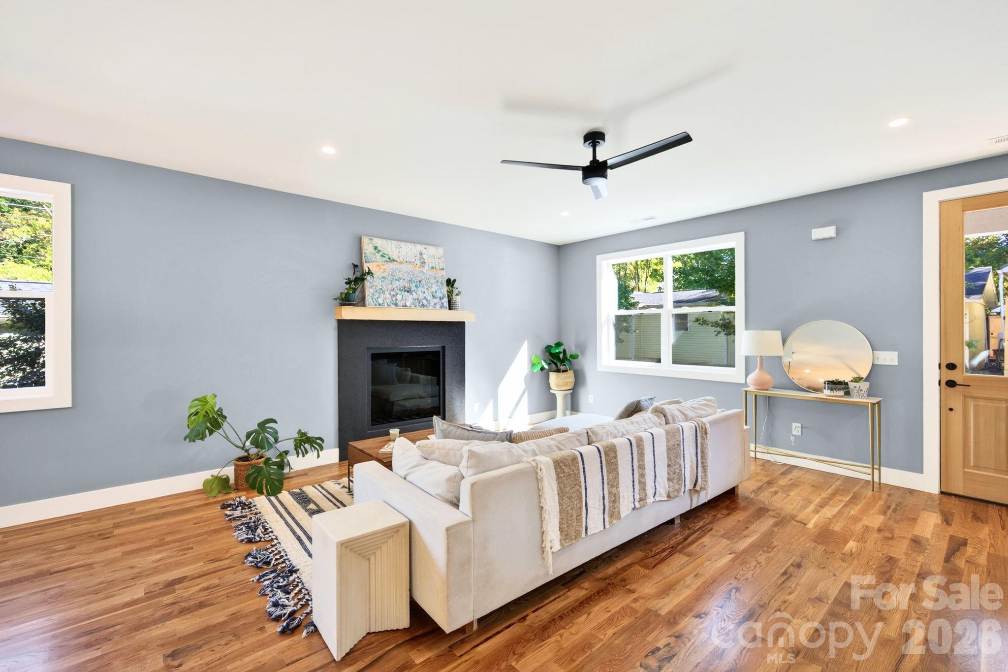 Living Room with Granite Tile-Surround Fireplace - 50 Byrd Road, Black Mountain