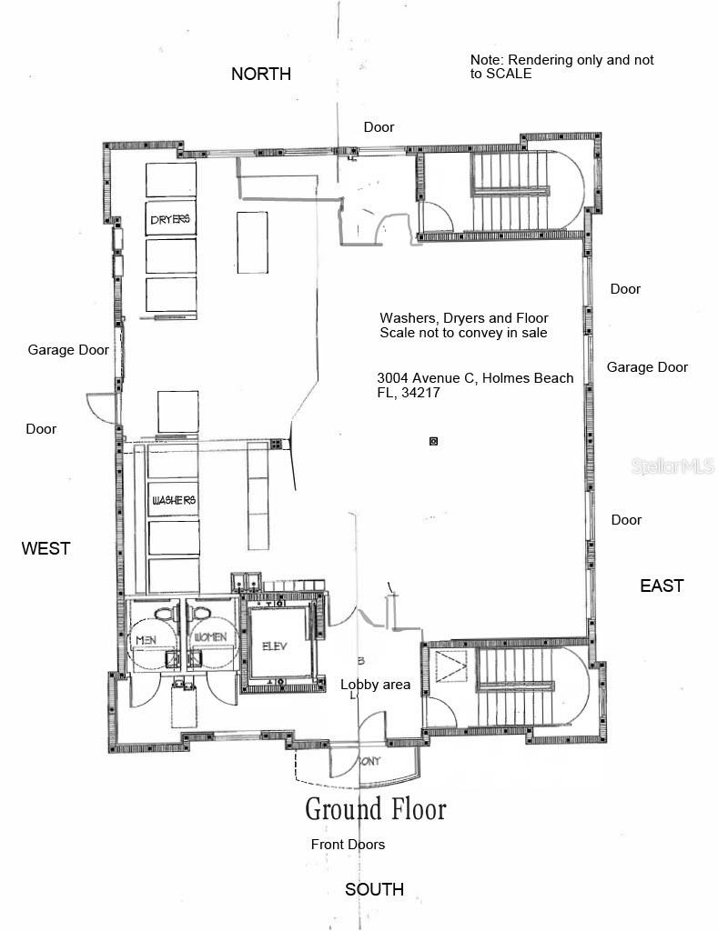 Rendering of Ground level floor plan - 3004 AVENUE C, HOLMES BEACH