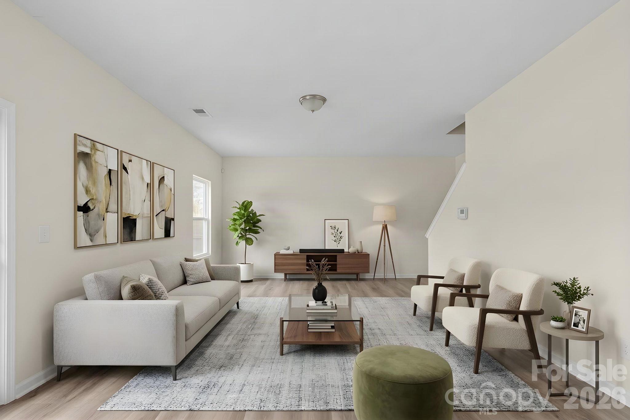 Virtually staged - living room - 6215 Paw Village Road, Charlotte