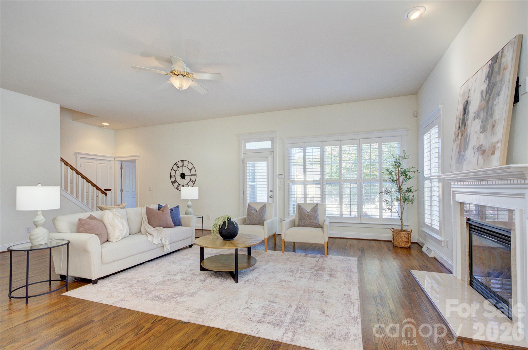 Living room with fireplace. - 16418 Spruell Street, Huntersville