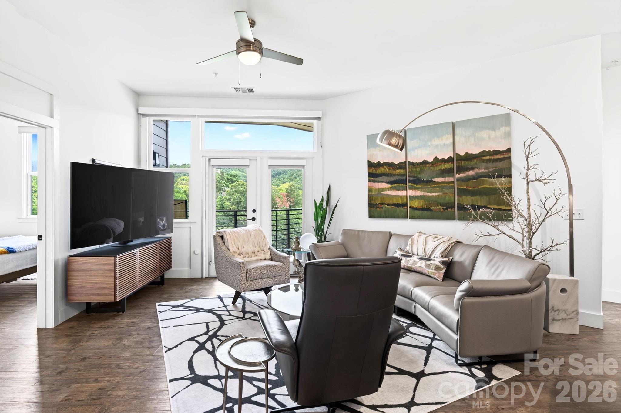 Living Room has Balcony and Views - 55 S Market Street, Asheville