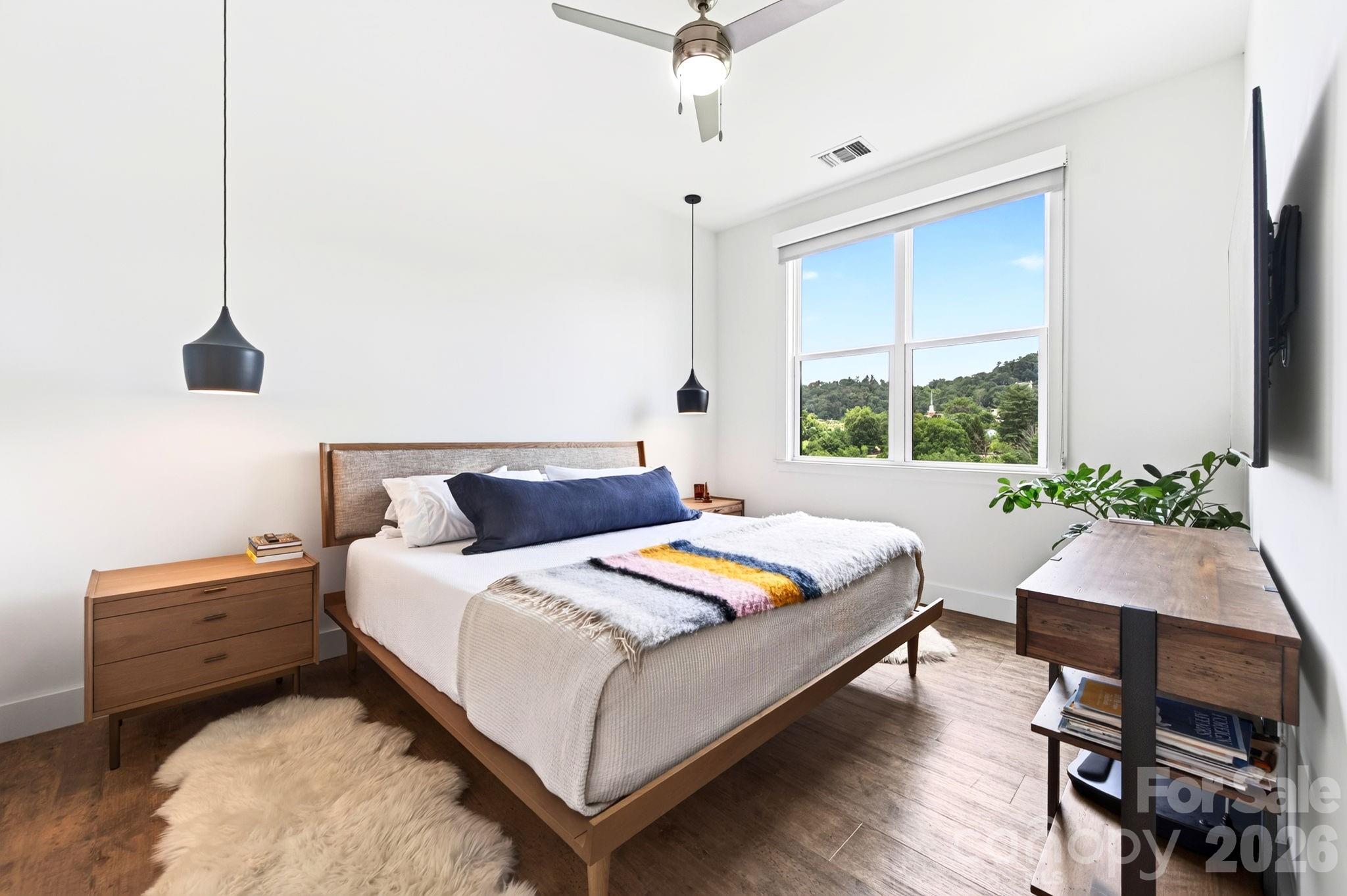 Primary Bedroom has Mountain Church Steeple View - 55 S Market Street, Asheville