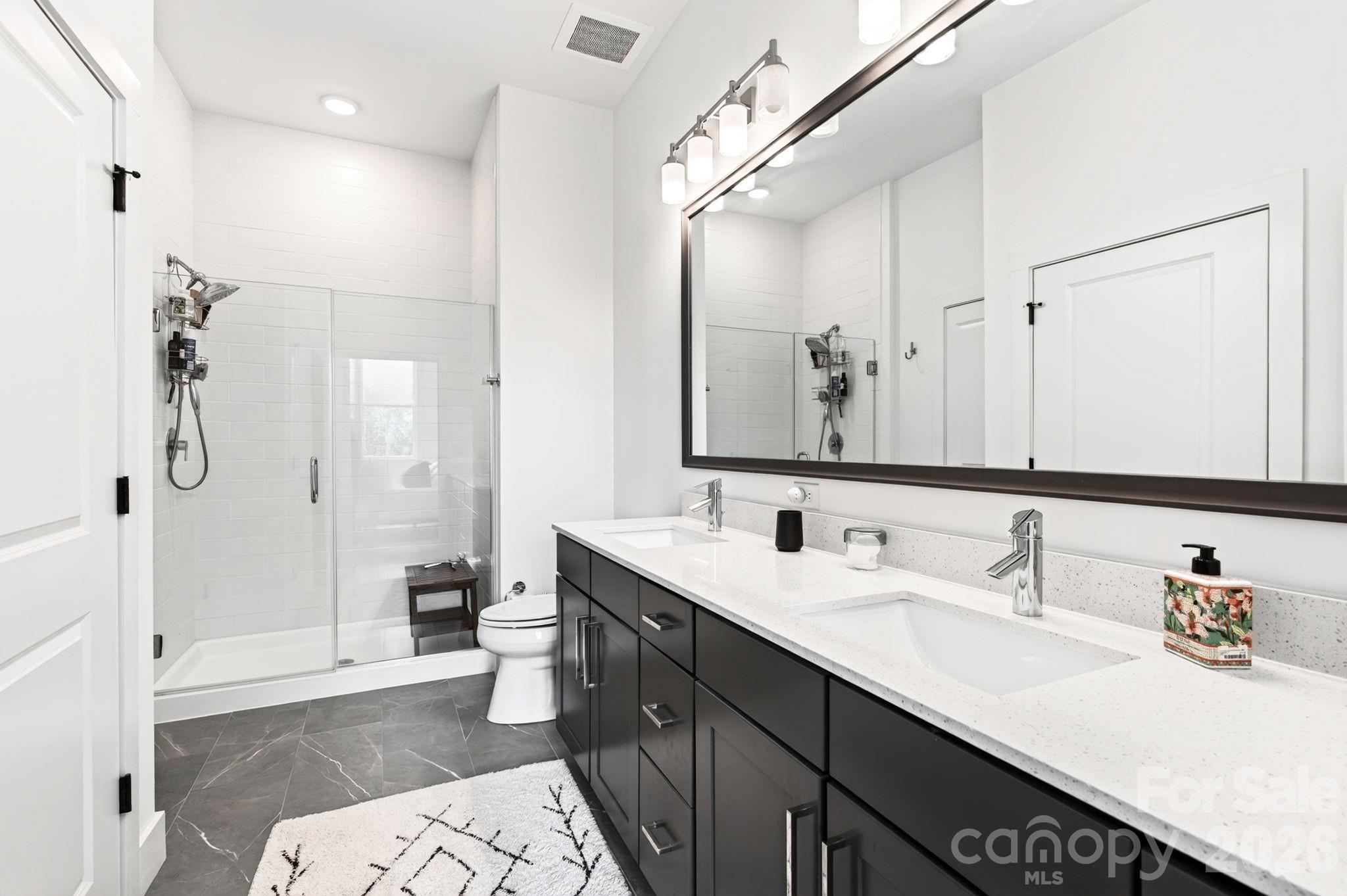Primary Bathroom w/ Dual Vanity and Walk-In Closet - 55 S Market Street, Asheville