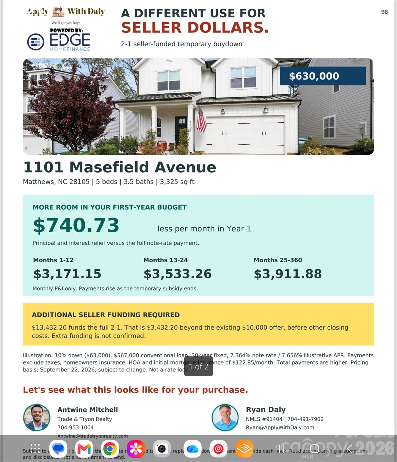 Use the 10k Credit to buy down rate - 1101 Masefield Avenue, Matthews
