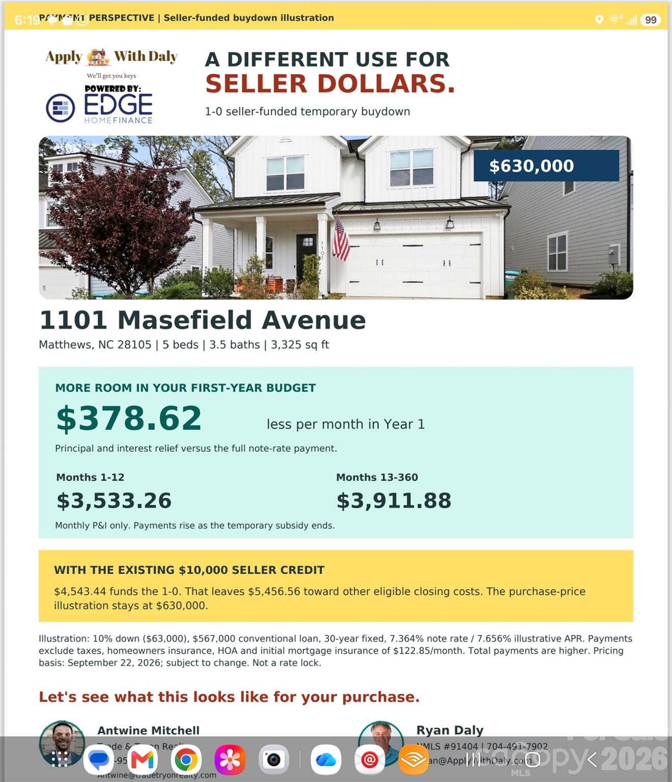 Use 10k credit to buy down rate - 1101 Masefield Avenue, Matthews