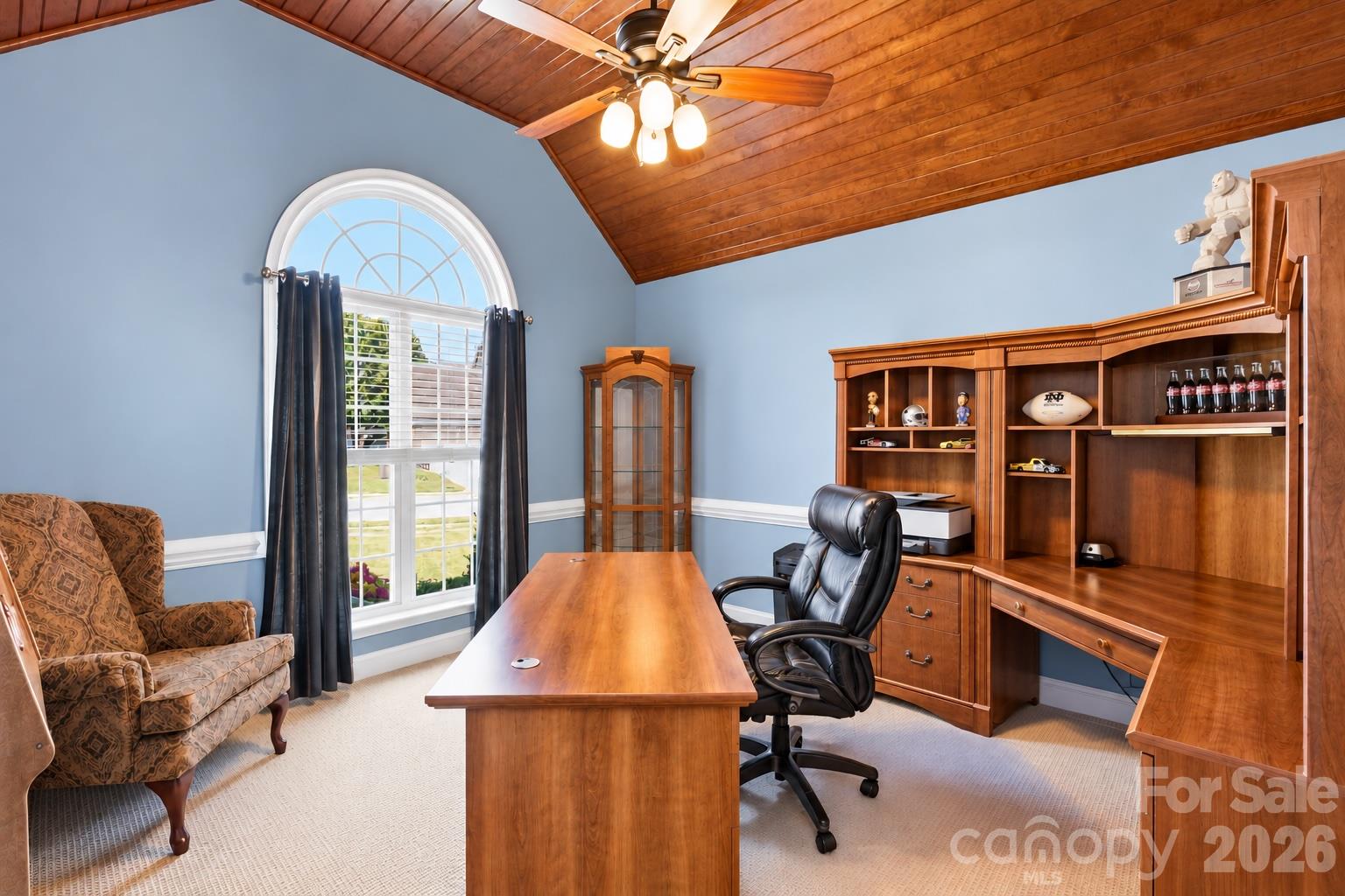 Breathtaking office w/ glass French doors, vaulted ceiling with wood accents and incredible window that brings in so much natural light! - 120 Harris Farm Road, Mooresville