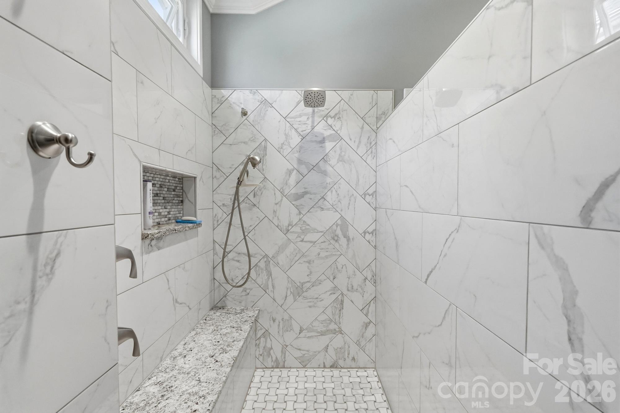 Primary bathroom has been fully remodeled and has a massive walk in shower, it is simply amazing! - 120 Harris Farm Road, Mooresville