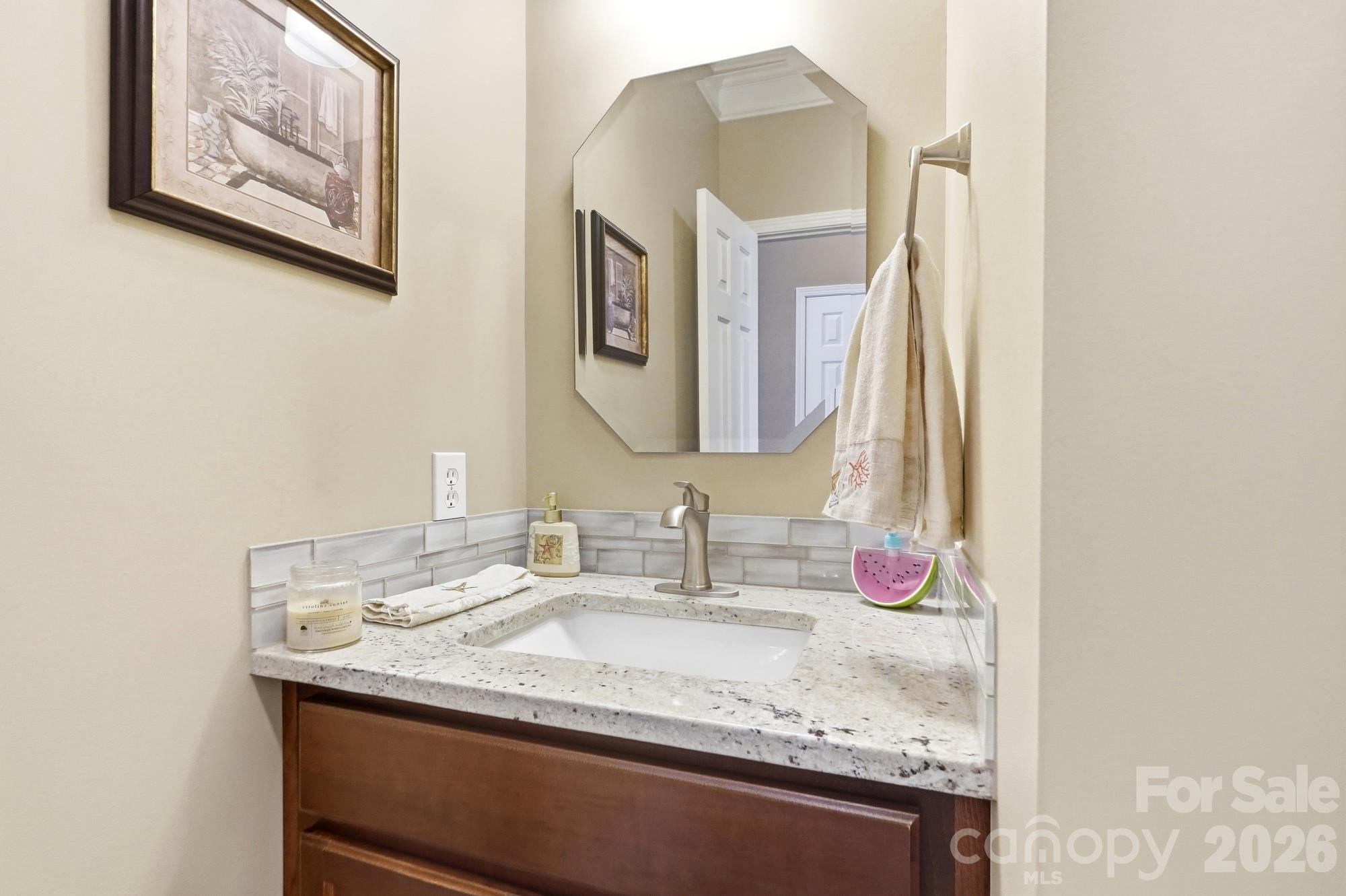 Updated half bath on the main level. - 120 Harris Farm Road, Mooresville