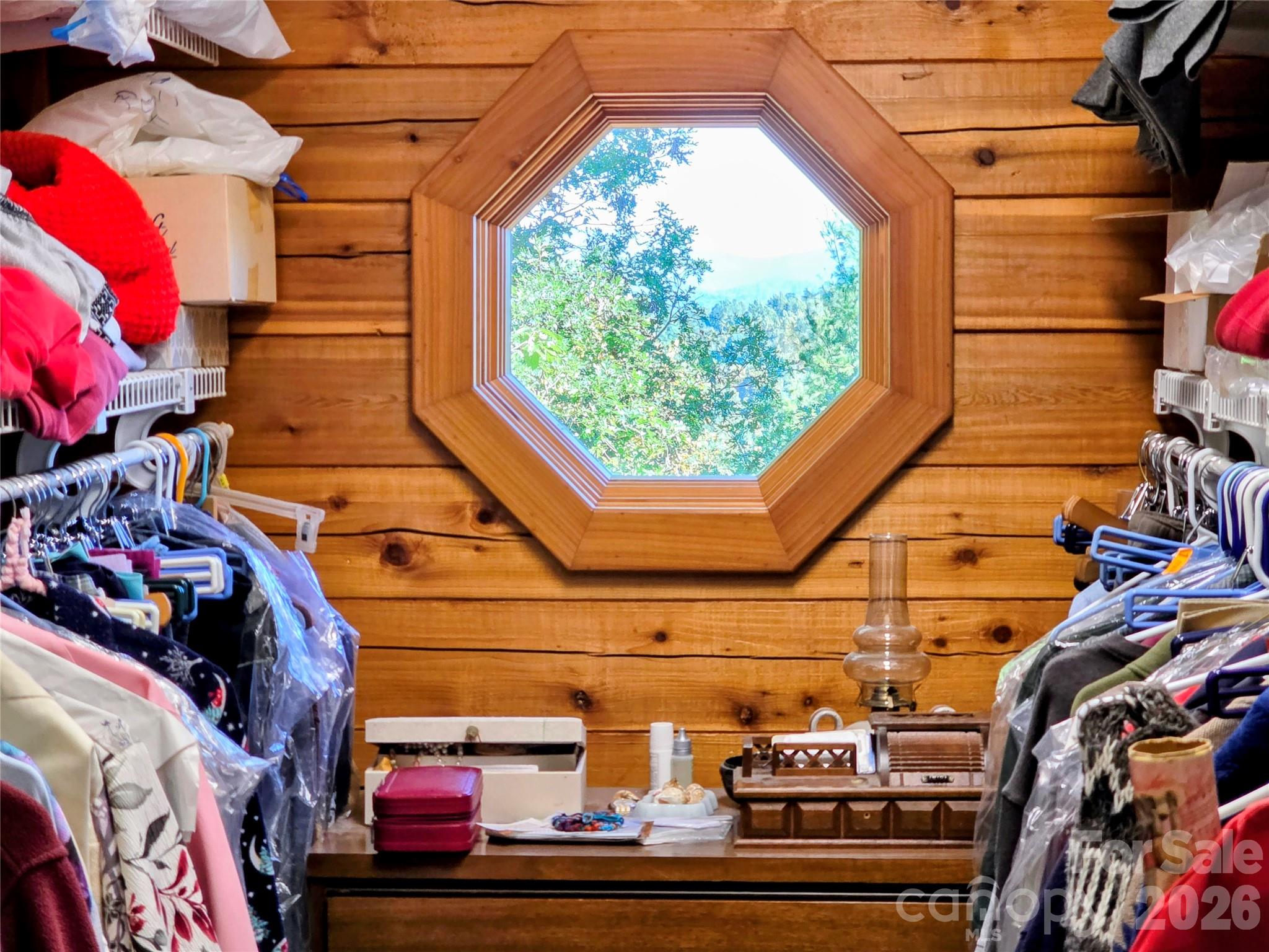 Walk in closet with octagonal window off of primary bedroom - 105 Poplar Ridge Lane, Burnsville