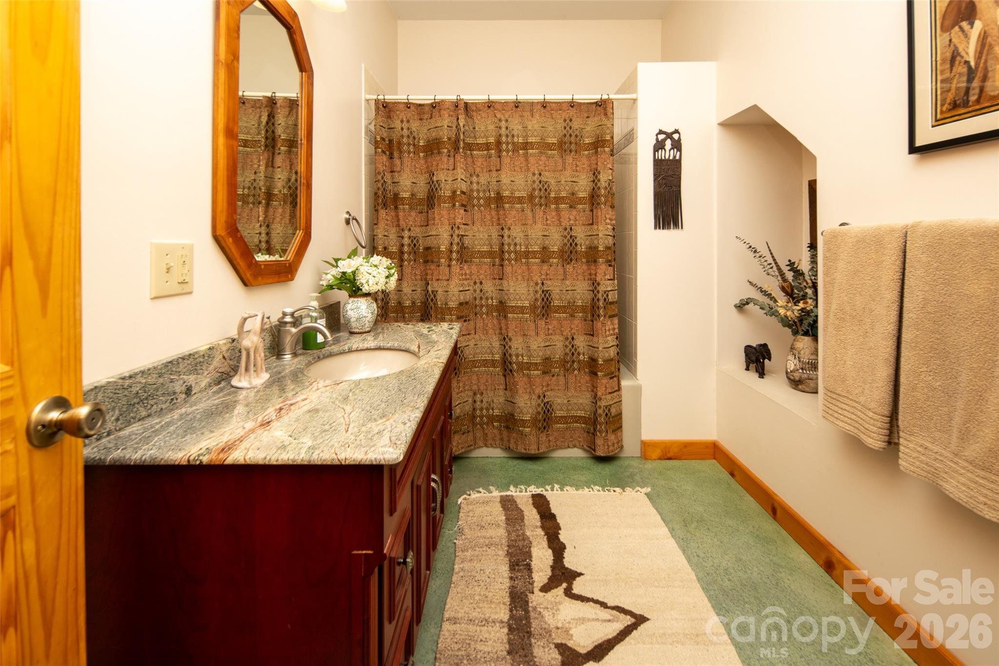 4th full bathroom. Swimming Pool level  with across the hall 4th bedroom, currently housing the pool table. - 316 Stevenson Cove Road, Waynesville