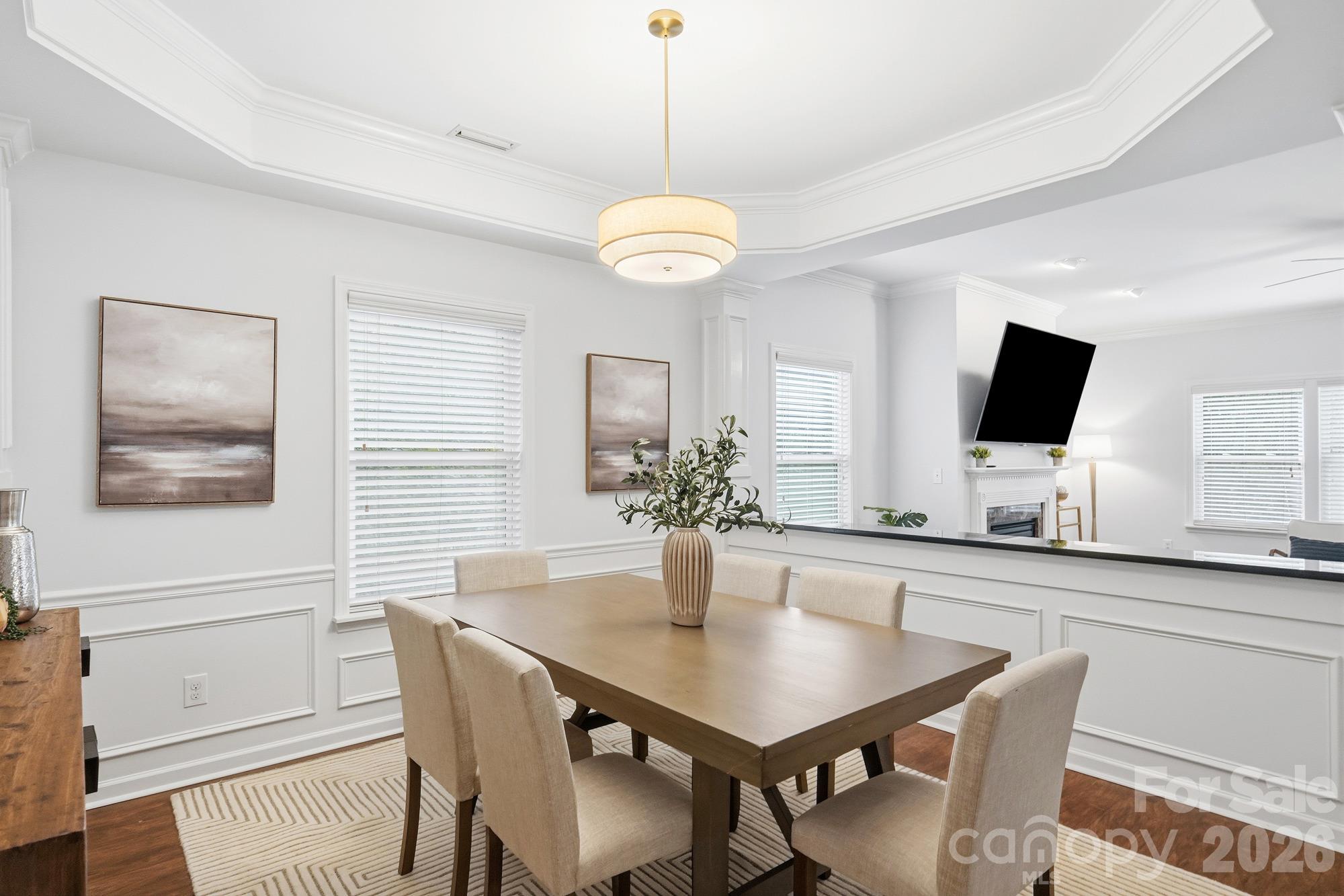 Dining room with trey ceiling - 5409 Cotton Top Court, Waxhaw
