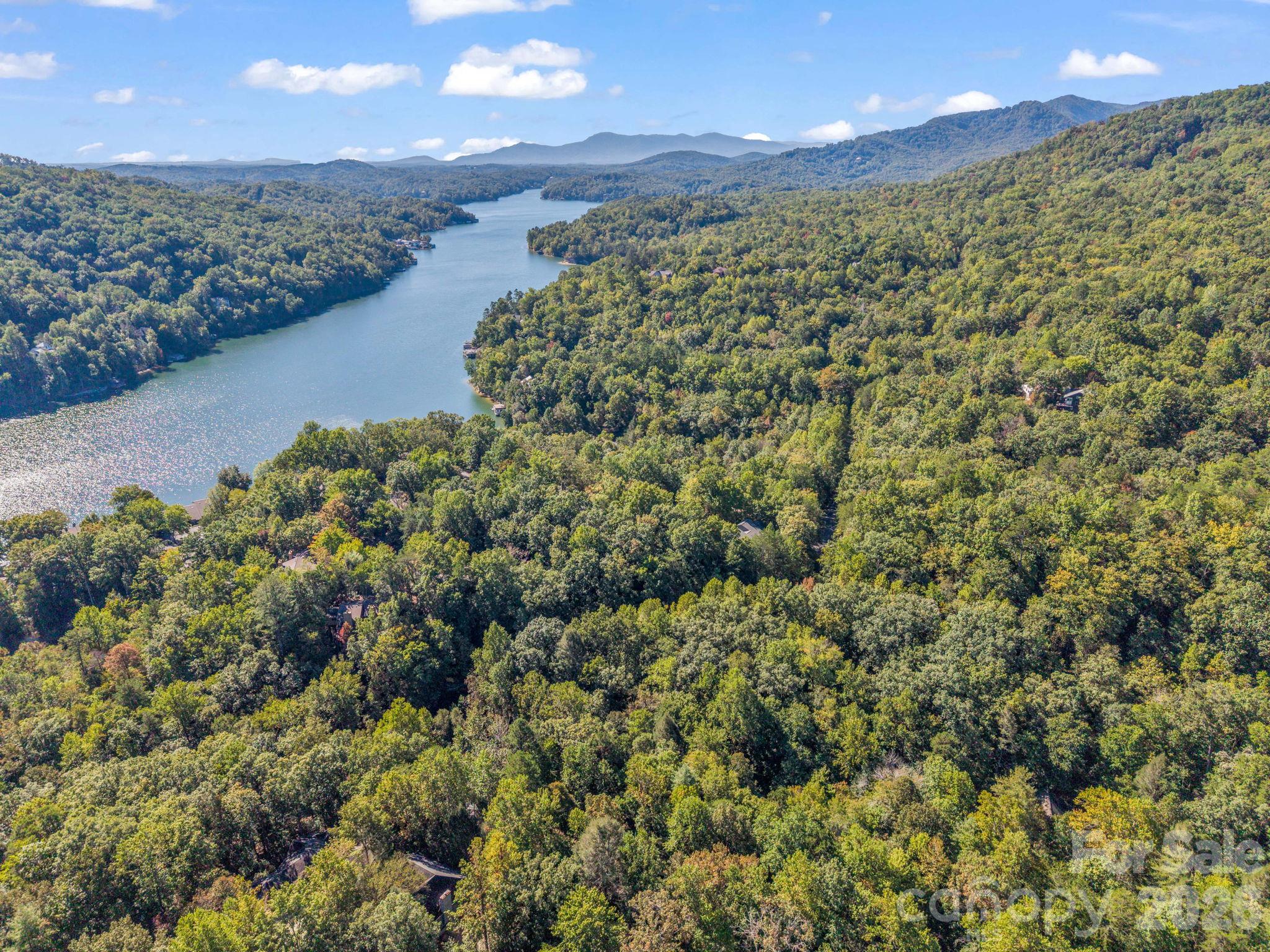 Ariel over property to Lake Lure - 121 Quail Run Court, Lake Lure