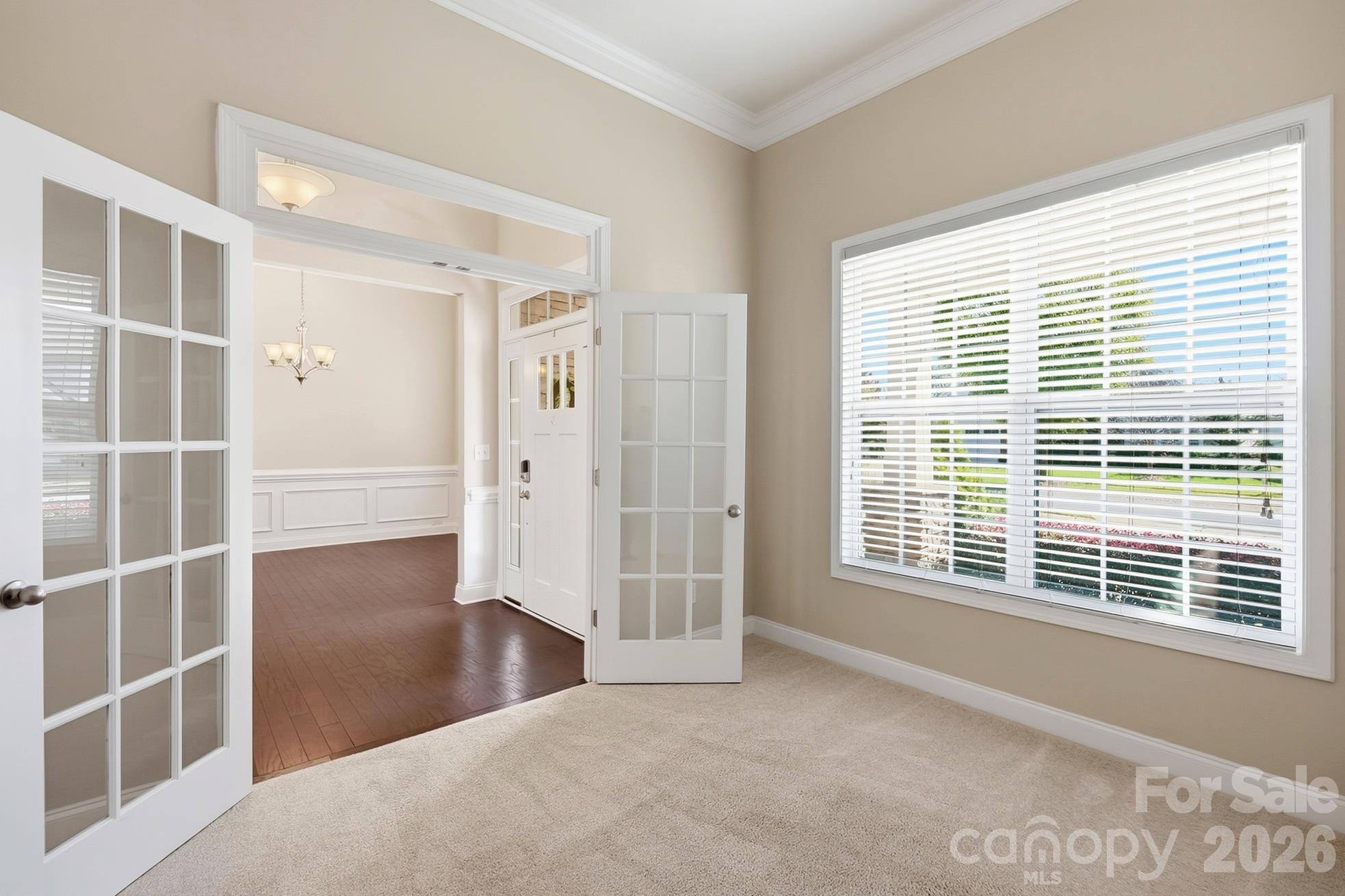 Home office with French doors - 9106 Longvale Lane, Charlotte