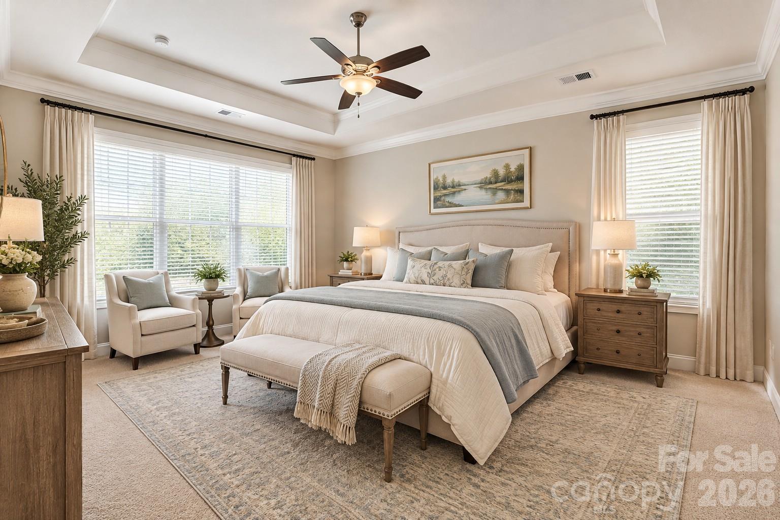Virtually staged primary bedroom - 9106 Longvale Lane, Charlotte