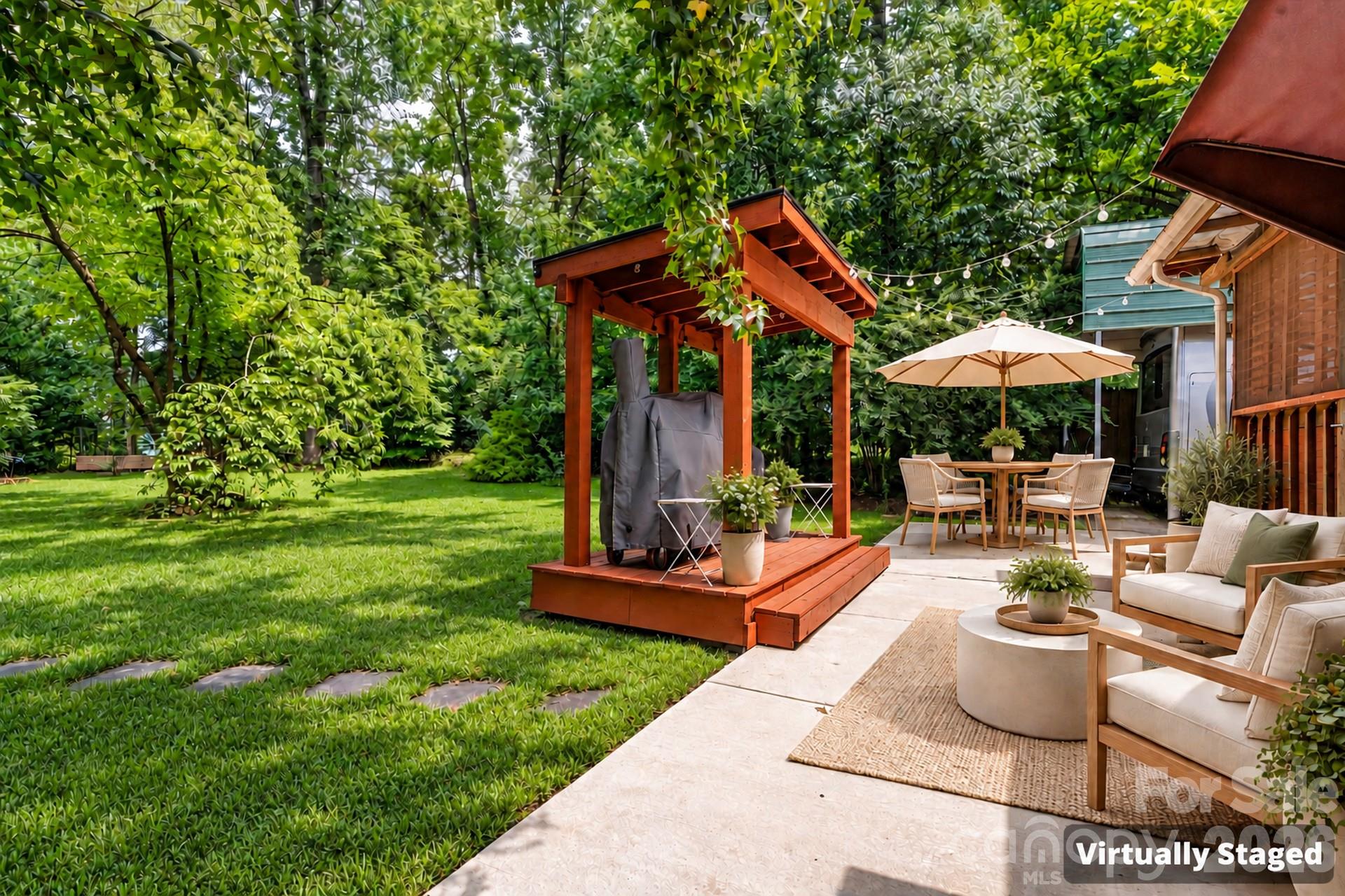 Backyard landscape with Grill Canopy Virtually Staged 7697 Katherine Drive - 7697 Katherine Drive, Denver
