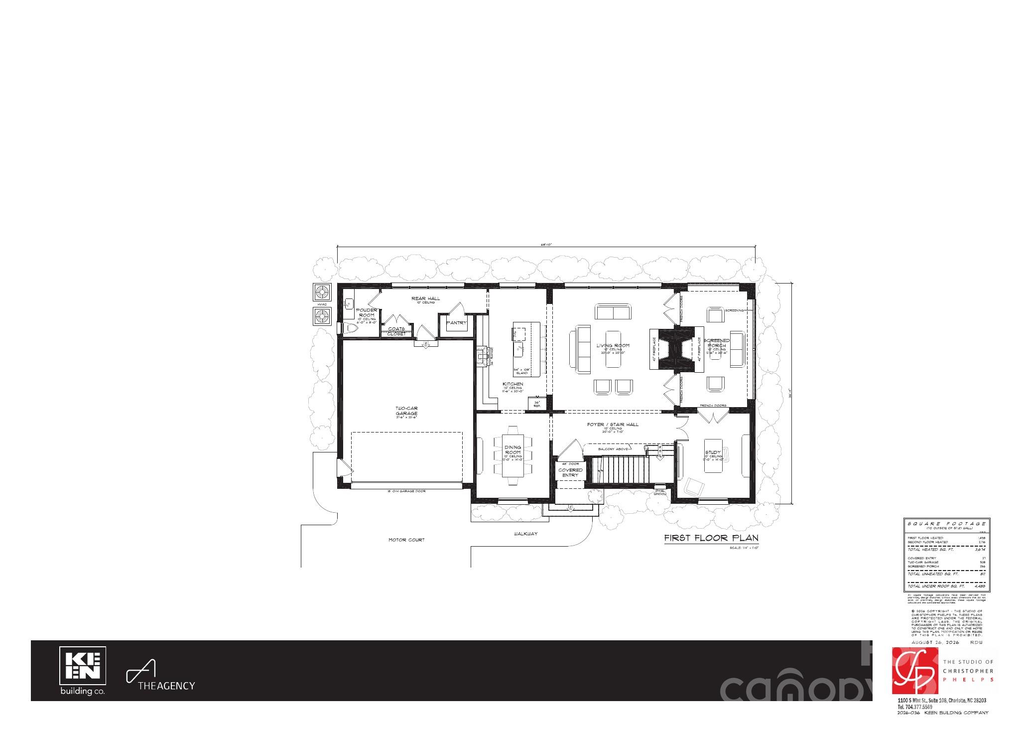 First floor plan - 1,498 heated SF (per preliminary plans) - 4420 Castleton Road, Charlotte