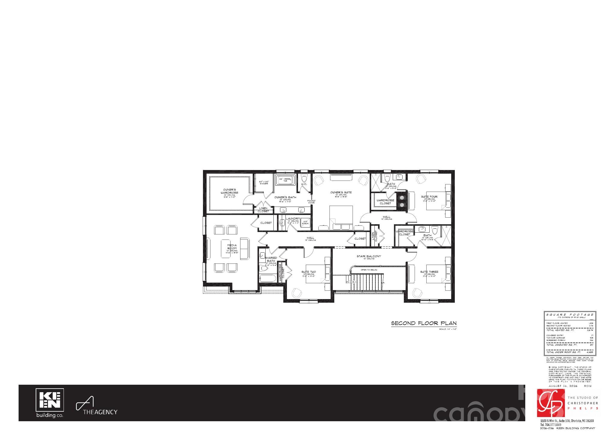 Second floor plan - 2,176 heated SF (per preliminary plans) - 4420 Castleton Road, Charlotte