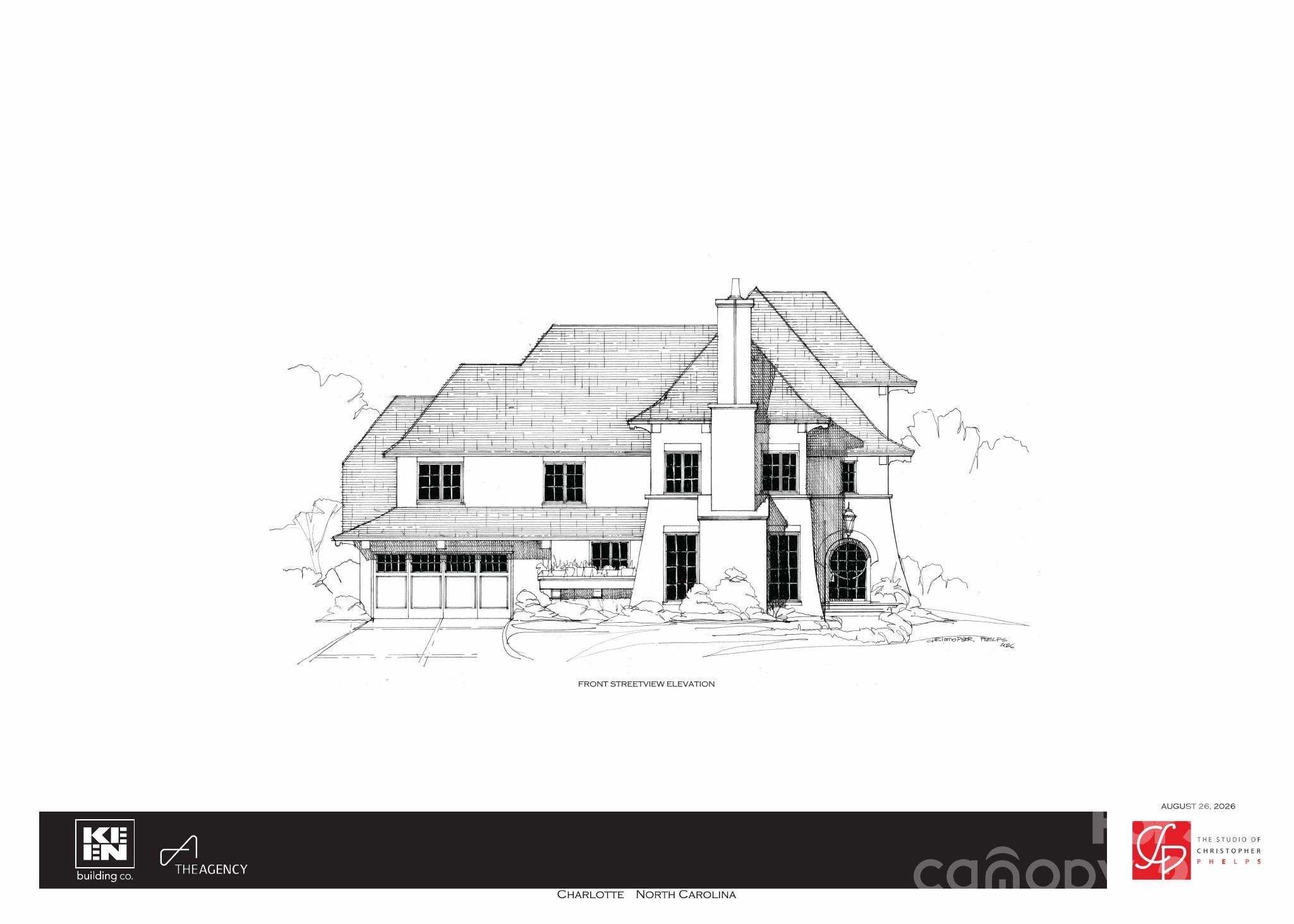 Front streetview elevation - Christopher Phelps preliminary drawing - 4424 Castleton Road, Charlotte