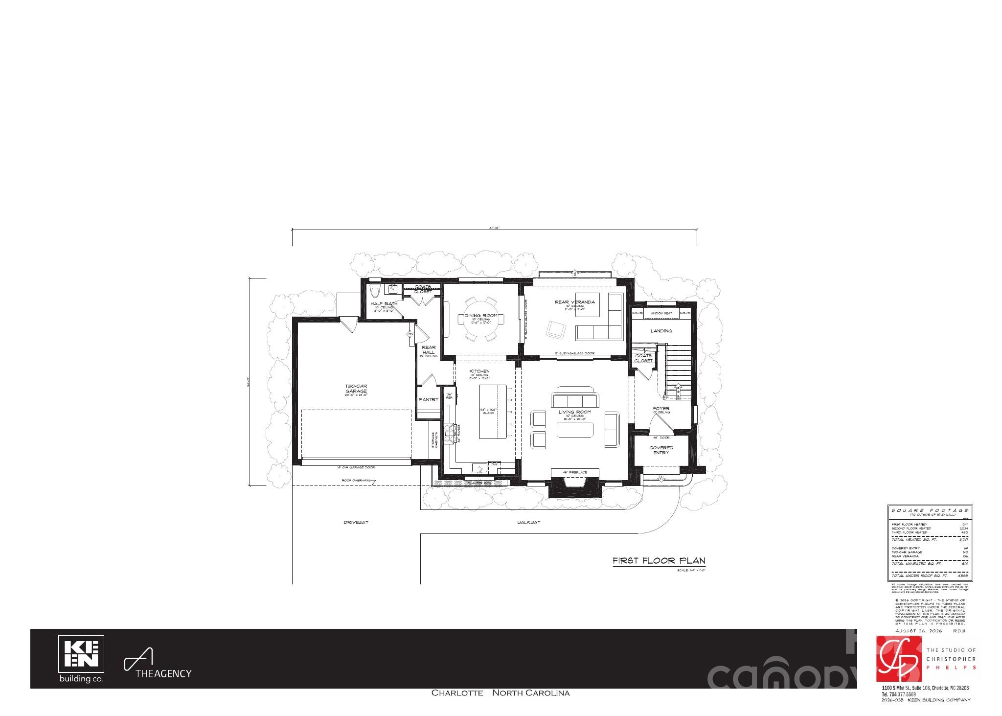 First floor plan - 1,247 heated SF (per preliminary plans) - 4424 Castleton Road, Charlotte