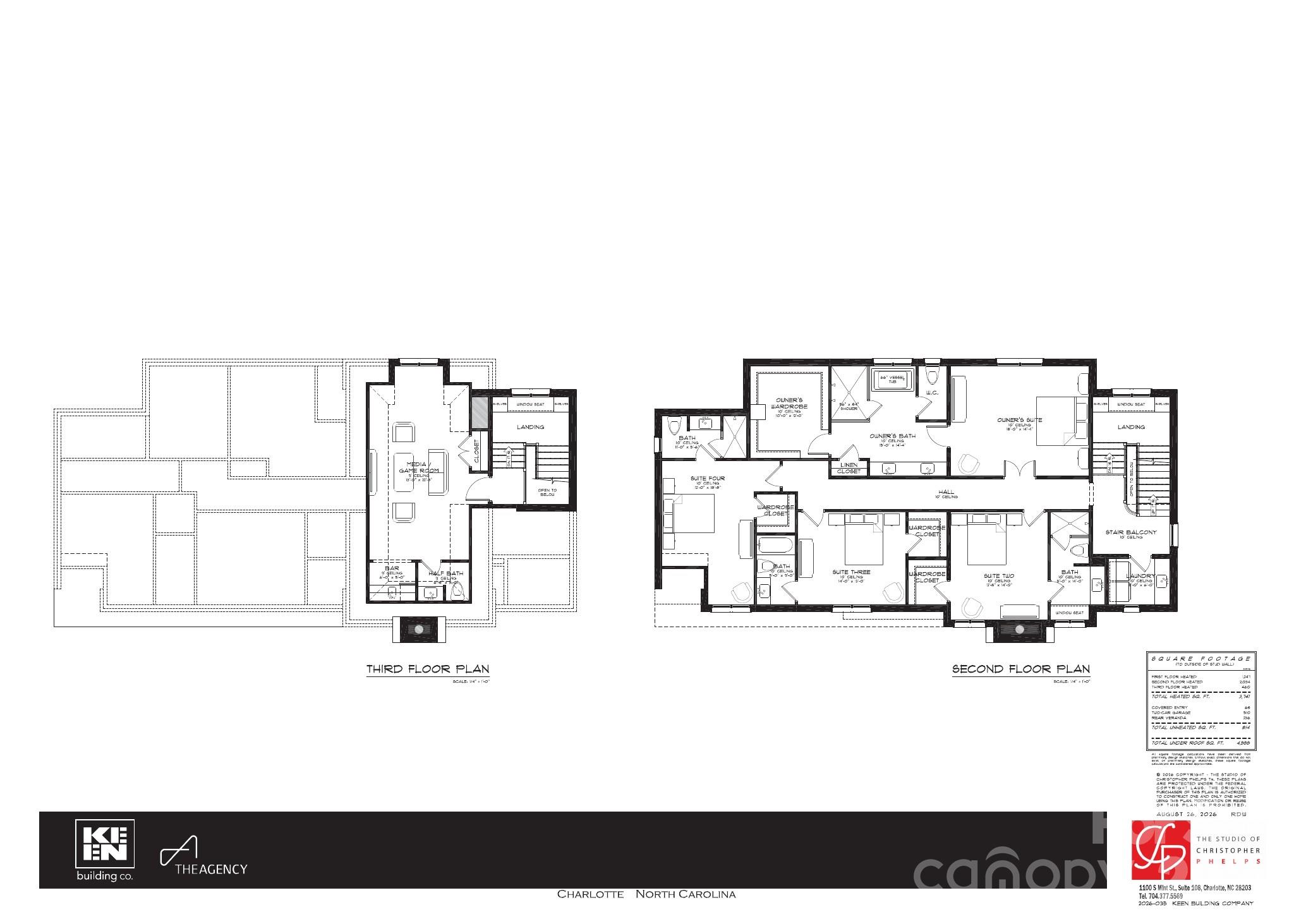 Second and third floor plans - 2,034 + 460 heated SF (per preliminary plans) - 4424 Castleton Road, Charlotte