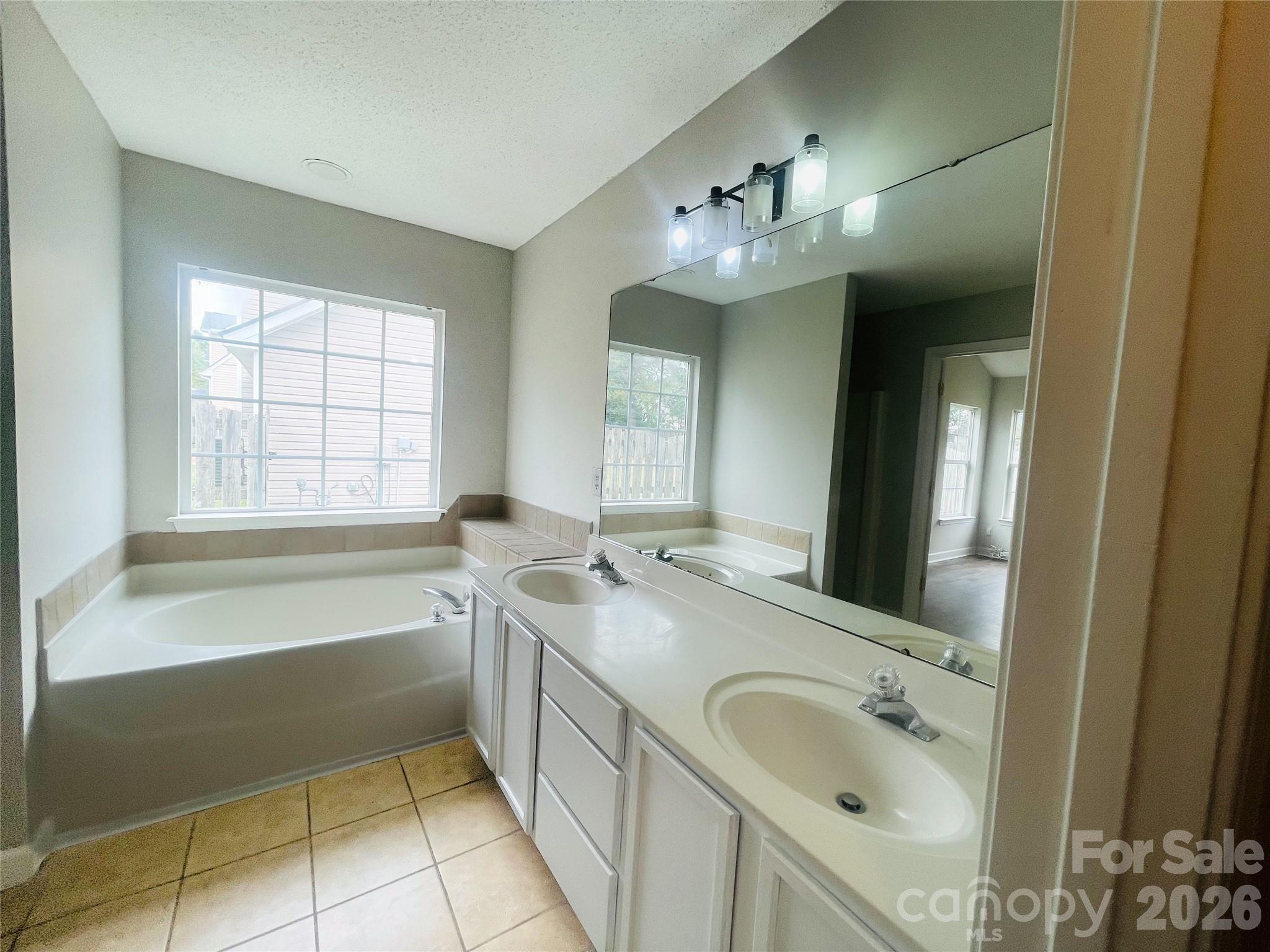 Primary bathroom w/ dual vanity and garden tub - 1011 Cadberry Court, Indian Trail
