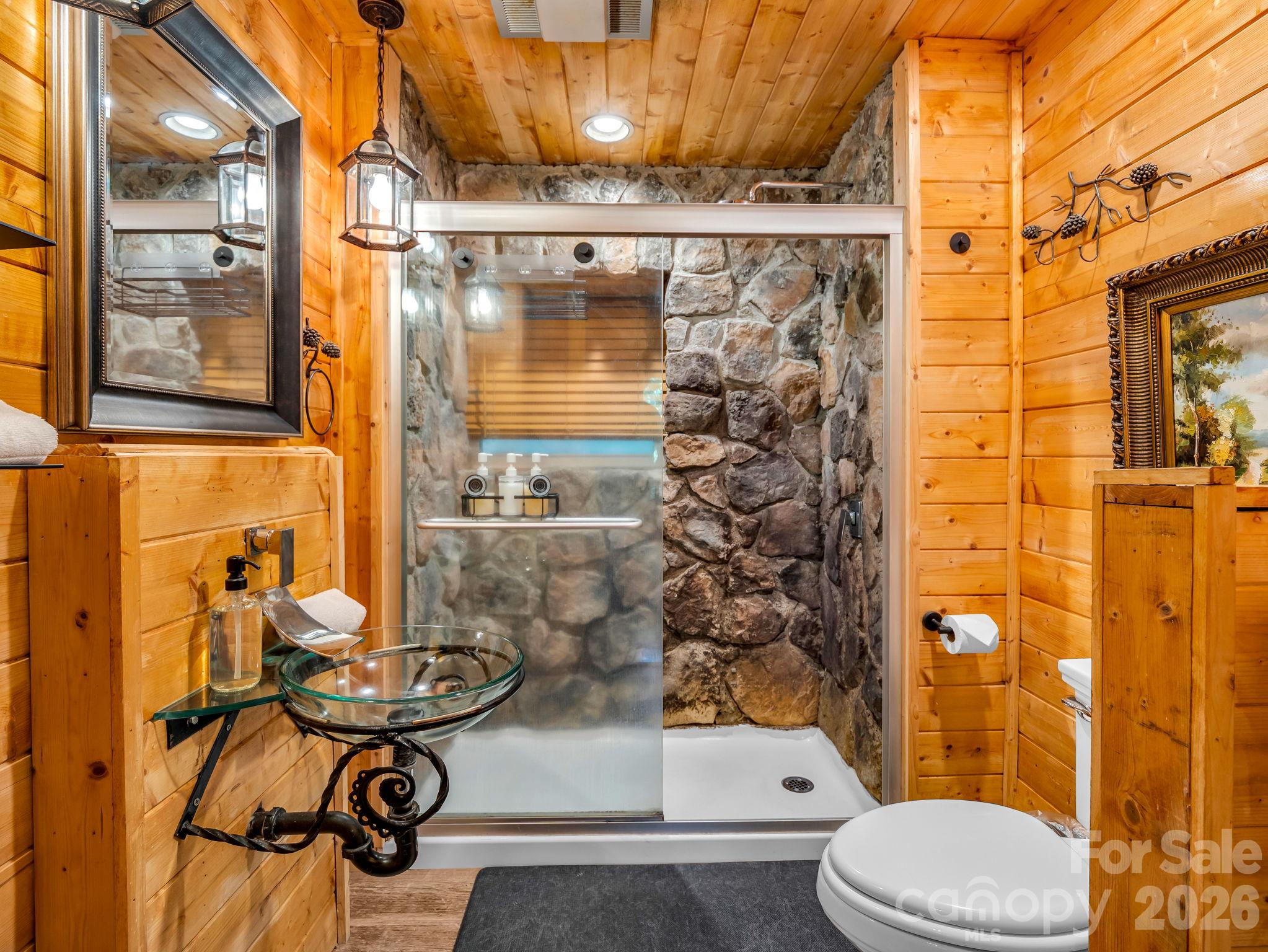 Stone shower - 127 Cattail Road, Lake Lure