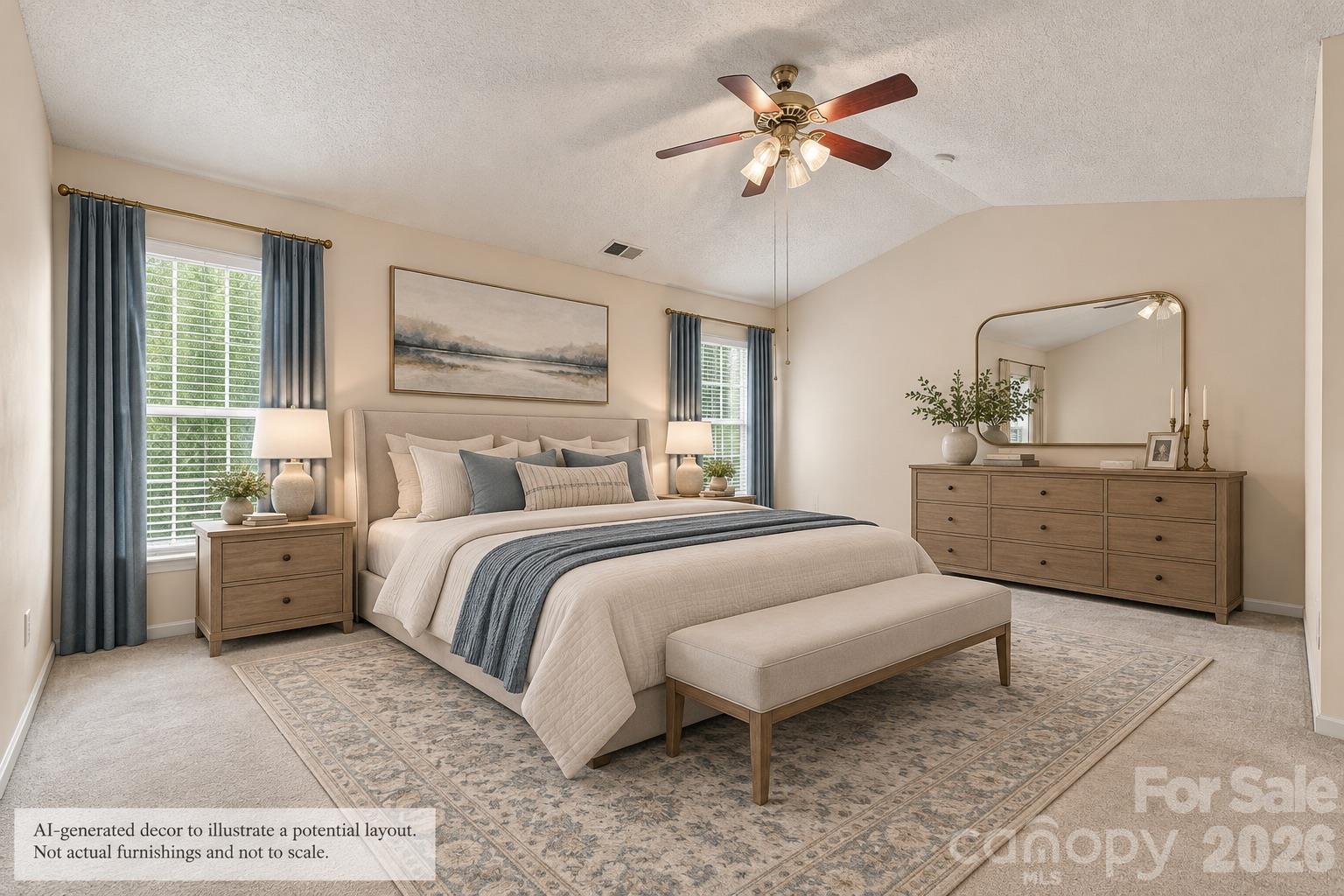 Primary Bedroom AI generated furniture - 1831 Southwind Drive, Charlotte