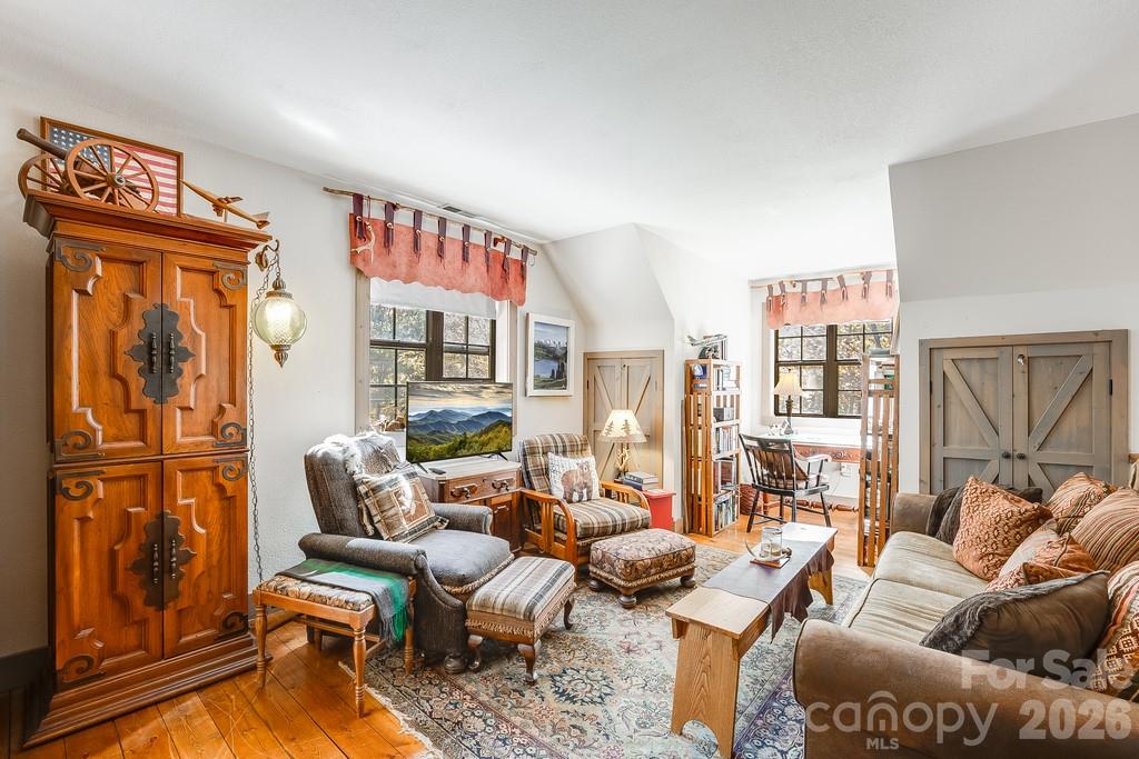 Upper Level Lounge w Antique Cabinet Bar - 111 Elkhound Road, Waynesville