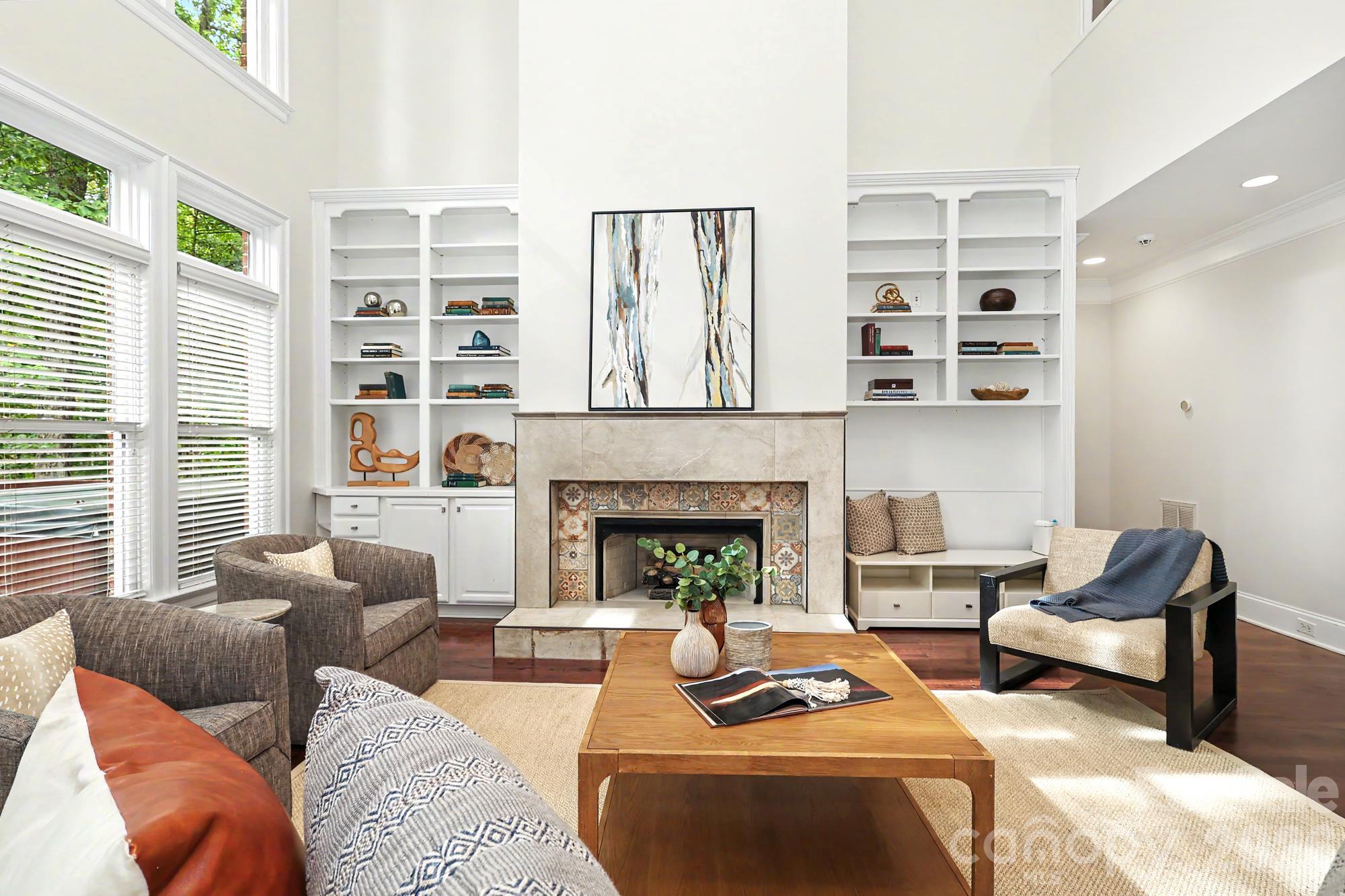 Family room with built ins and gas fireplace - 4320 Town And Country Drive, Charlotte