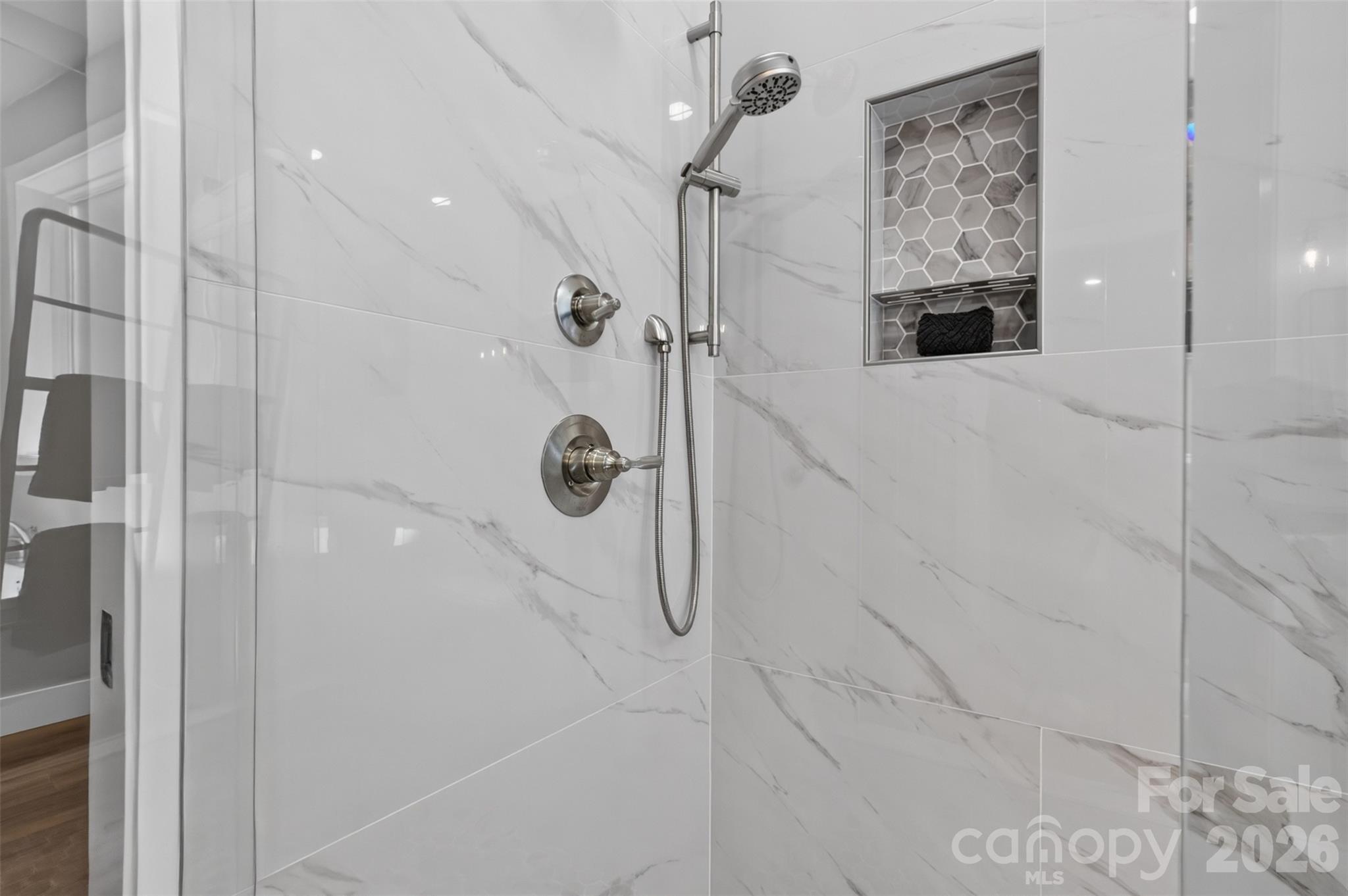 We love the tile work in this shower. - 160 Pumice Drive, Statesville