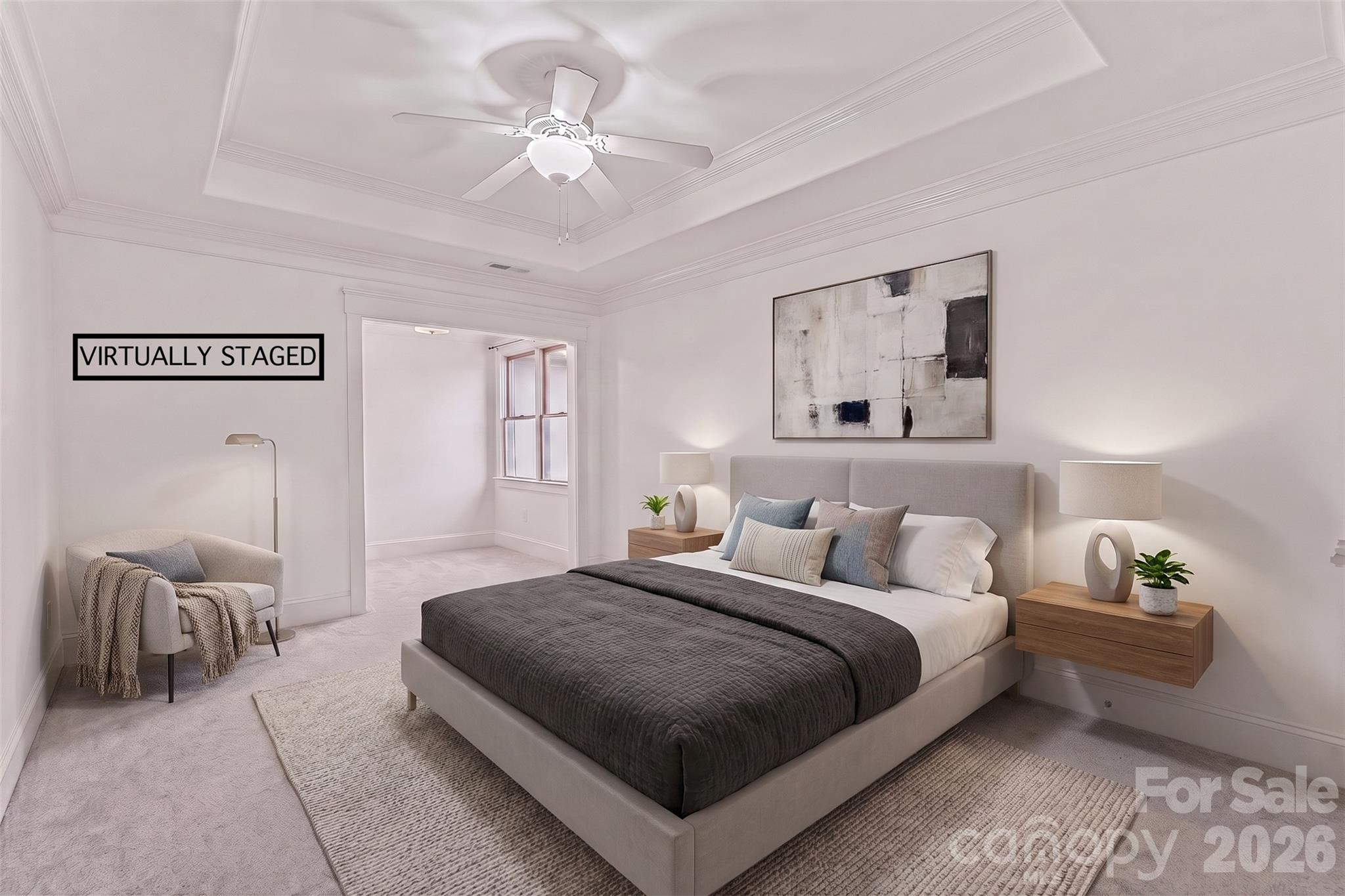 Virtually Staged Bedroom #2 with sitting /desk area beyond - 236 Tuskarora Trail, Mooresville