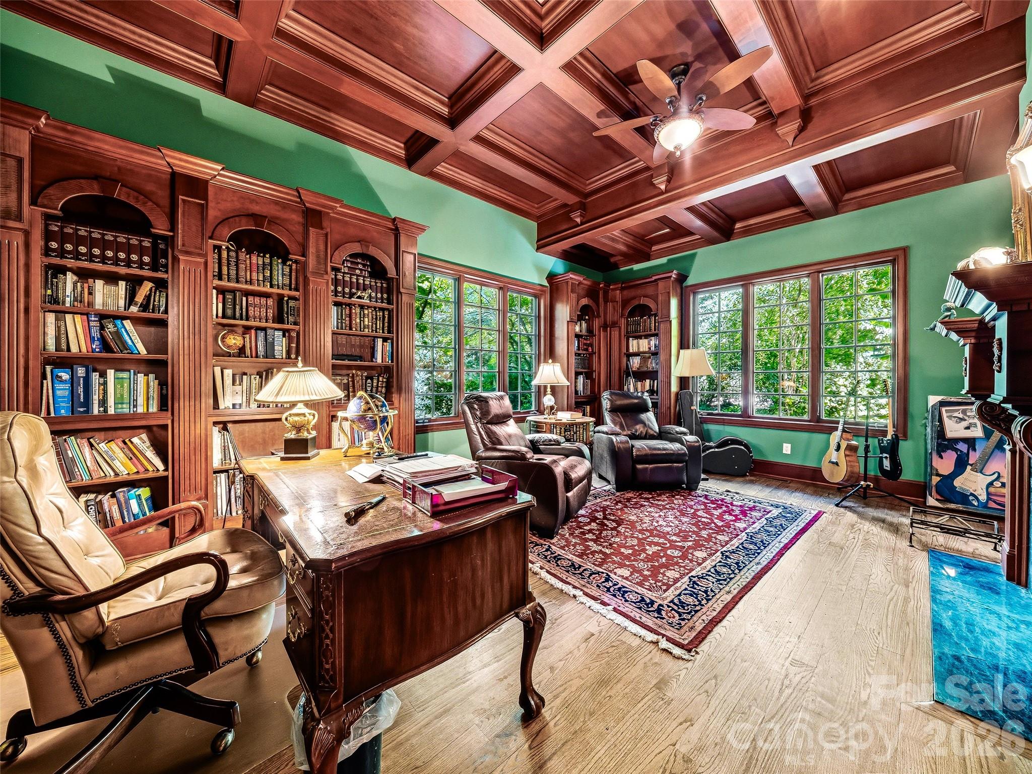 Library / Study Cherry built-ins.Coffered ceiling. Fireplace. Thekind of room you don't leave. - 150 Rainbow View Drive, Fletcher