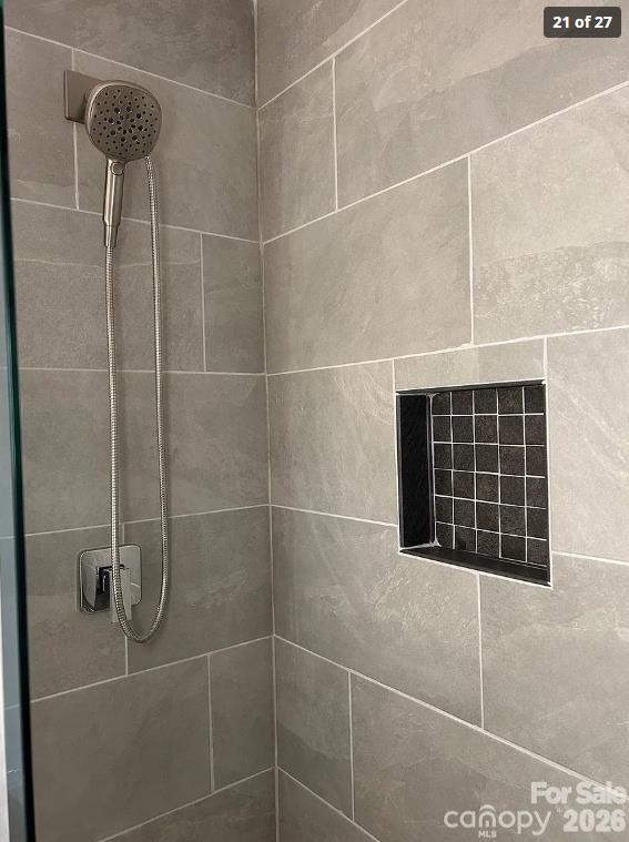 Tiled shower in the bath. - 49 Livingston Street, Tryon