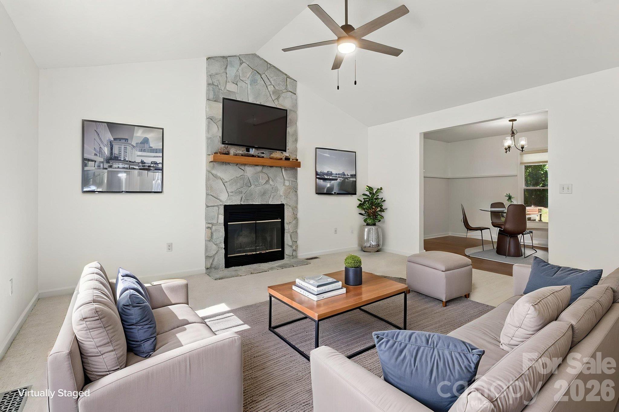 living room virtually staged - 1270 Berra Place, Hickory