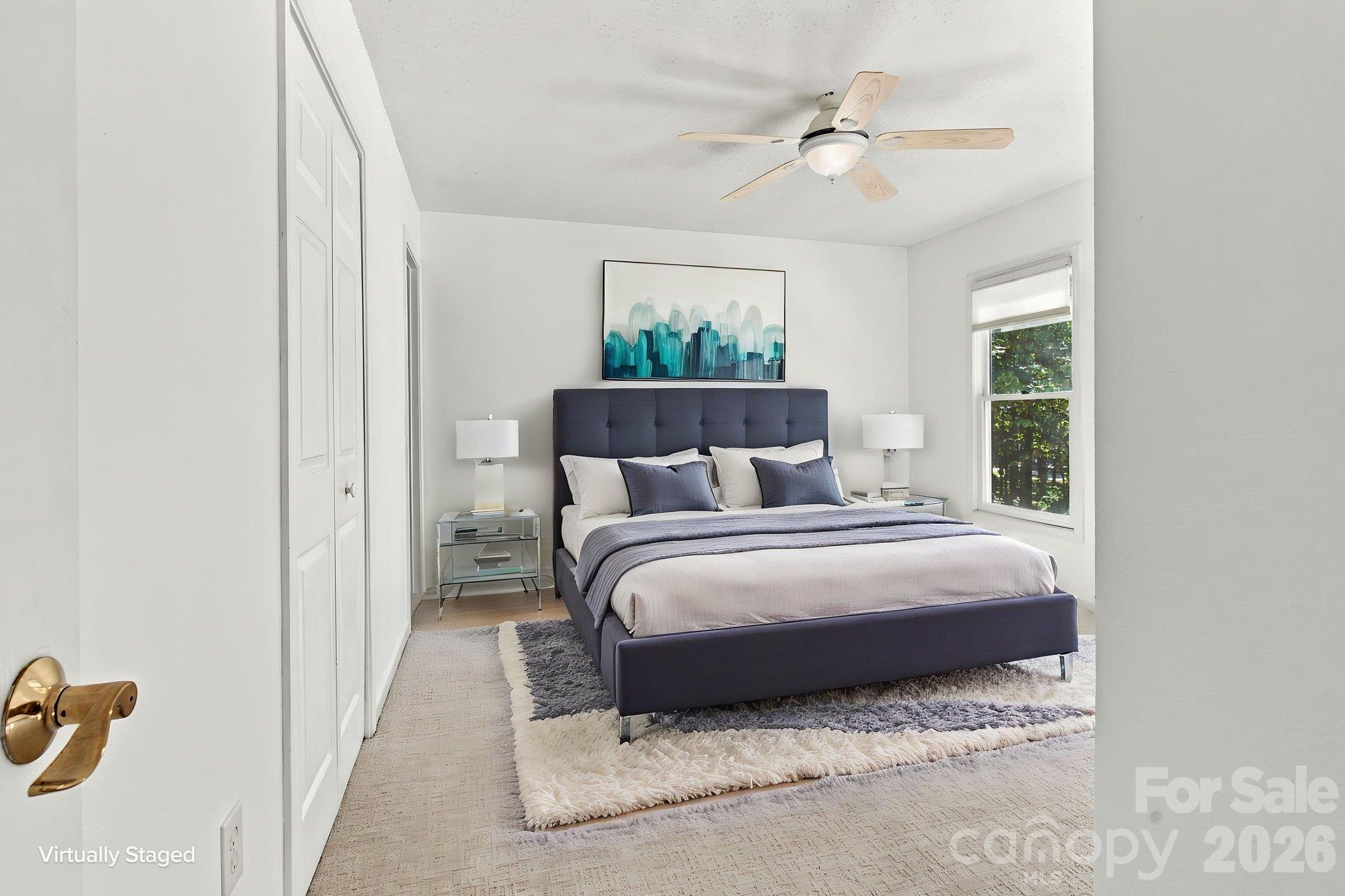 lower level primary bedroom virtually staged - 1270 Berra Place, Hickory