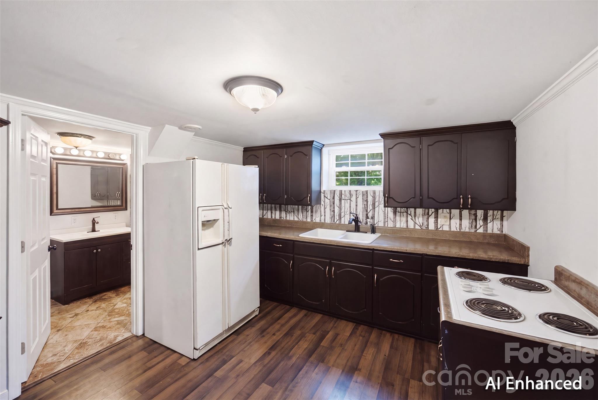 Downstairs kitchen area. Virtually Enhanced. Ceiling is under 7 Feet. - 146 Duck Cove Road, Belmont
