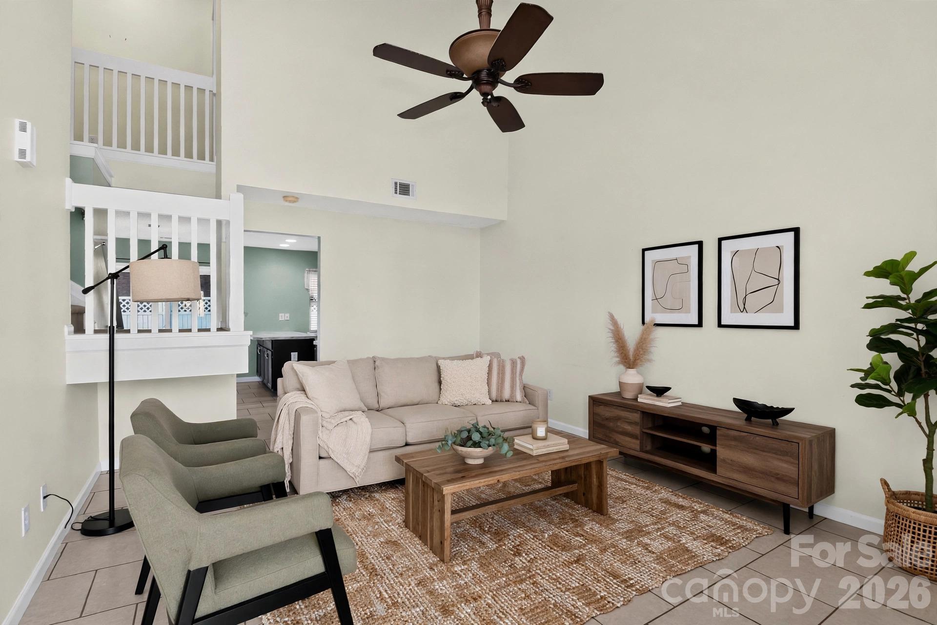Living Room — Virtually Staged - 16931 Greenlawn Hills Court, Charlotte