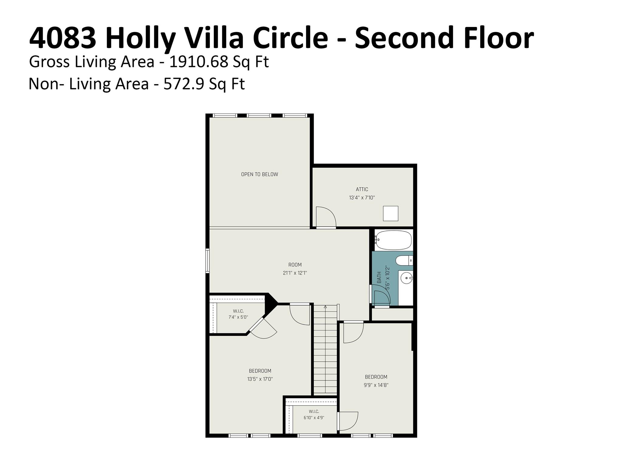 Second Floor Measurements - 4083 Holly Villa Circle, Indian Trail