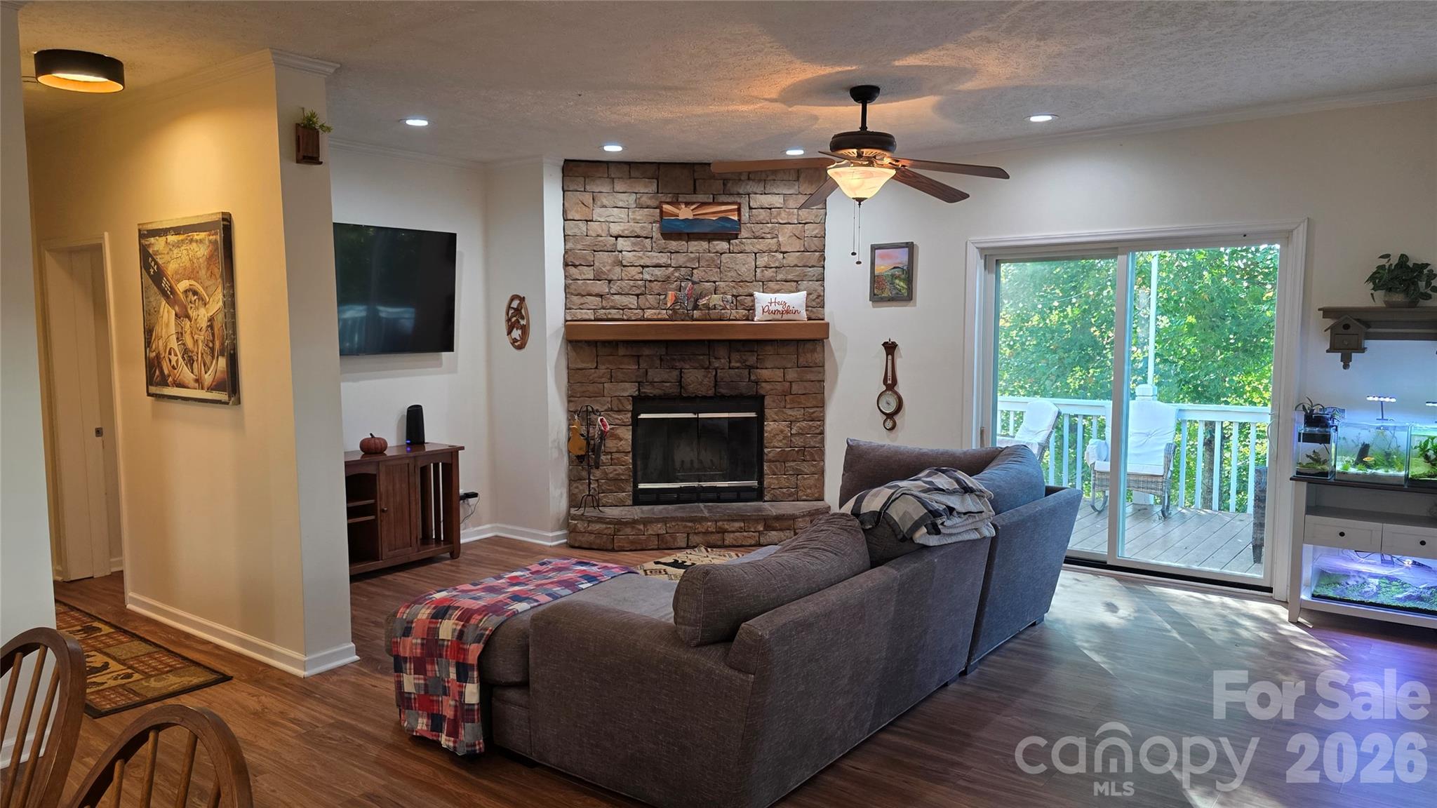 Living Area Open Concept and Wood-Burning Fireplace - 52 Enochs Way Way, Fletcher