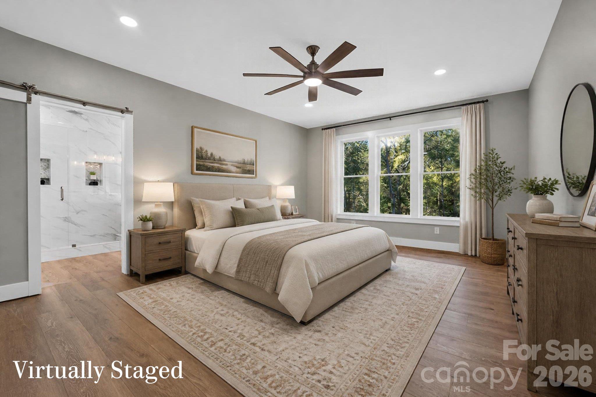 Virtually staged Primary bedroom. - 160 Pumice Drive, Statesville