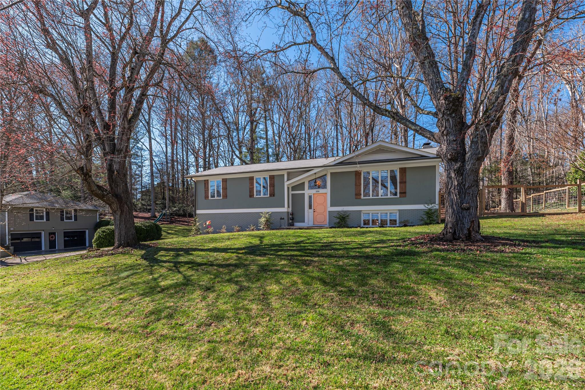 Mature trees in the front yard - 330 Woody Lane, Asheville