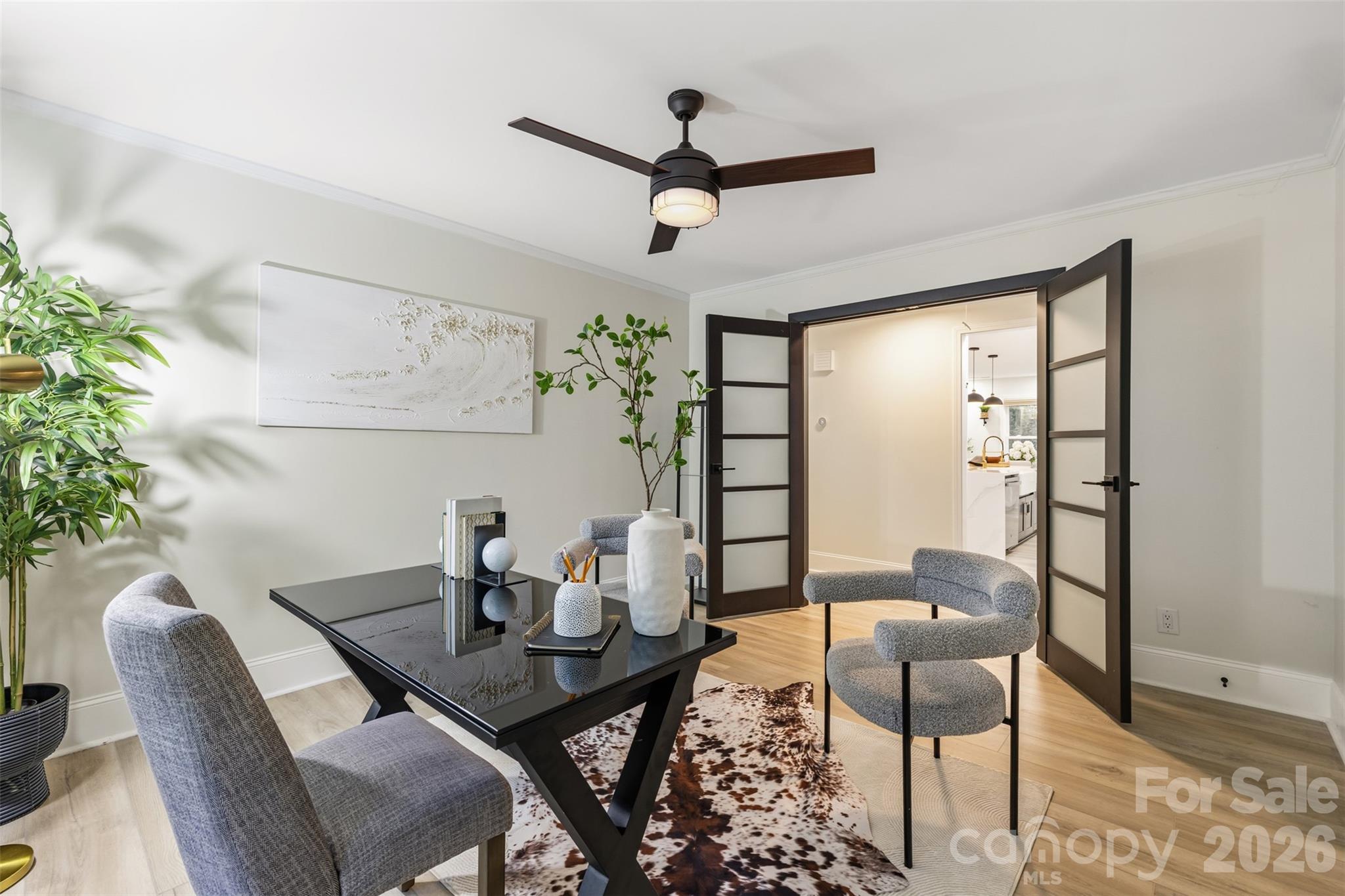 French frosted double doors in this space currently being used as office but large closet makes this function easily as bedroom - 16 Tanglewood Road, Lake Wylie