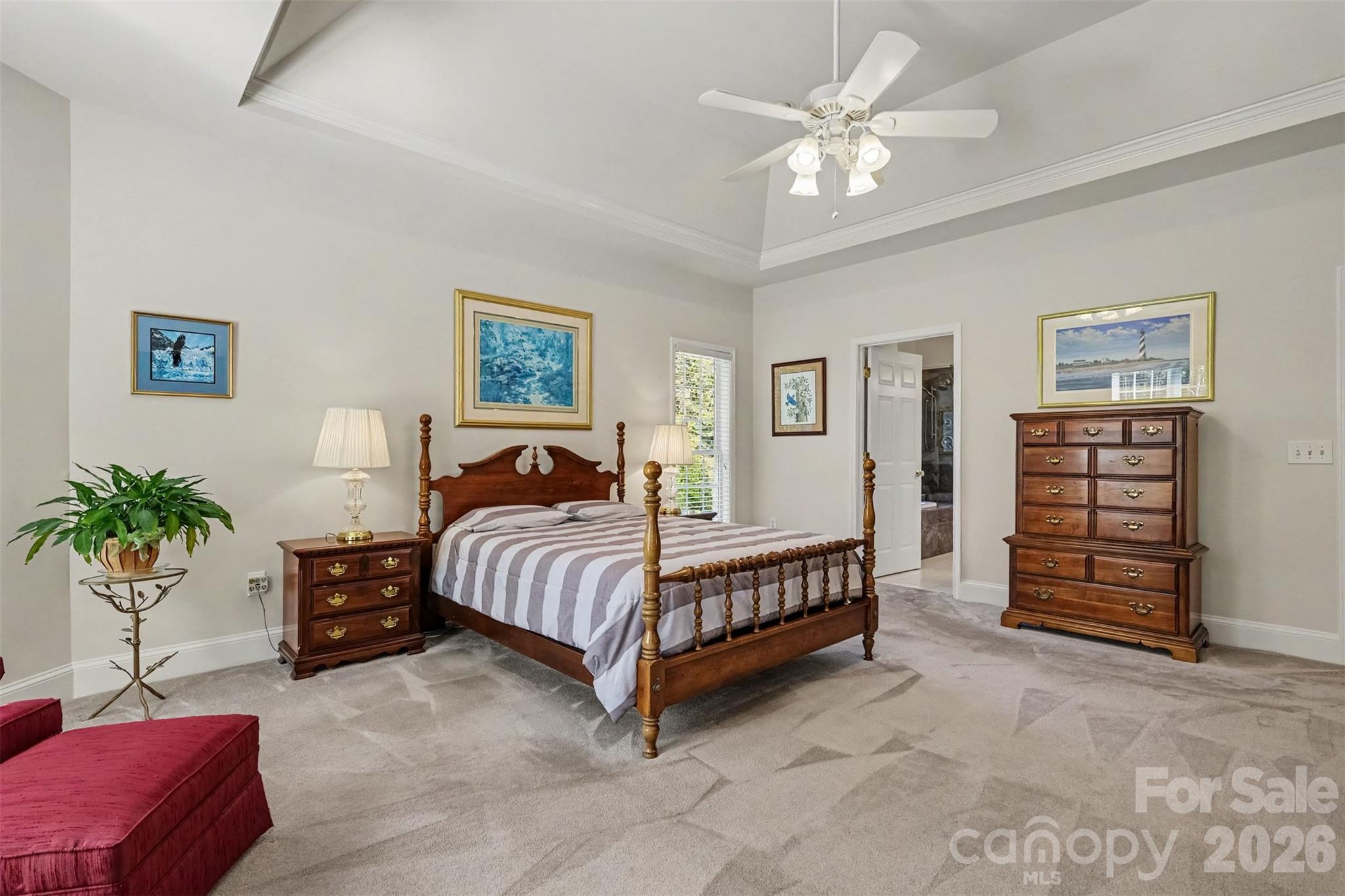 Primary. Bedroom ins conveniently located on the Main Level. Neutral Paint and Carpeting. Deep Trey Ceiling. Sitting Area with Bay Window. - 8412 Locksley Drive, Harrisburg