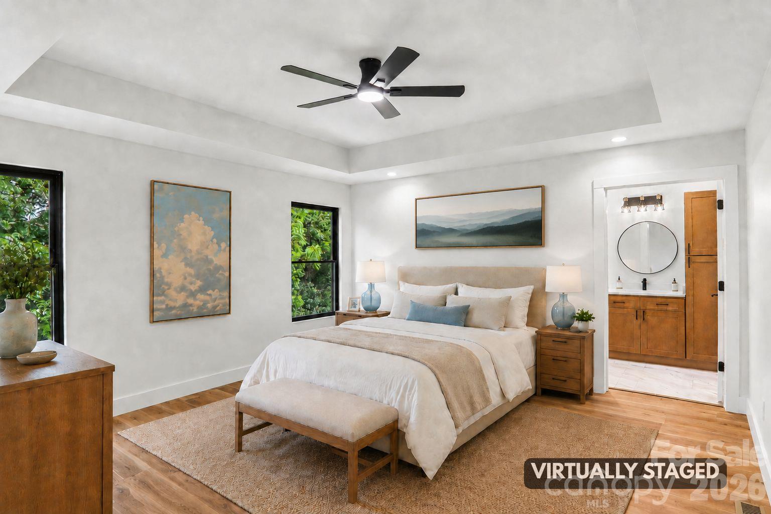 Virtually Staged Primary bedroom. - 140 N Main Street, Mars Hill