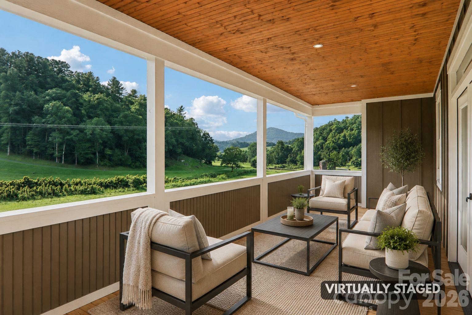 Virtually Staged Back Porch. - 1060 California Creek Road, Mars Hill