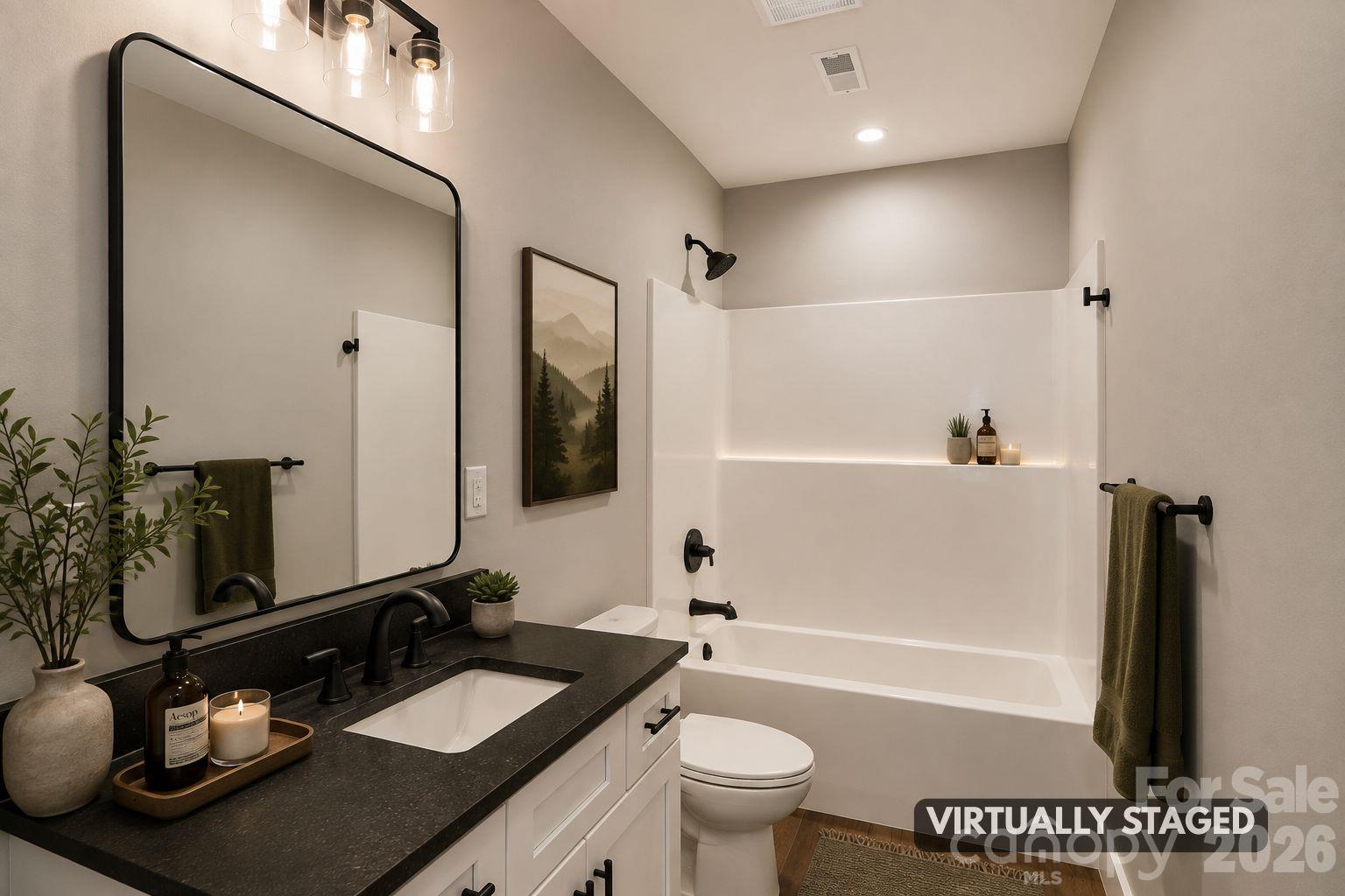 Virtually Staged Basement Bathroom. - 1060 California Creek Road, Mars Hill