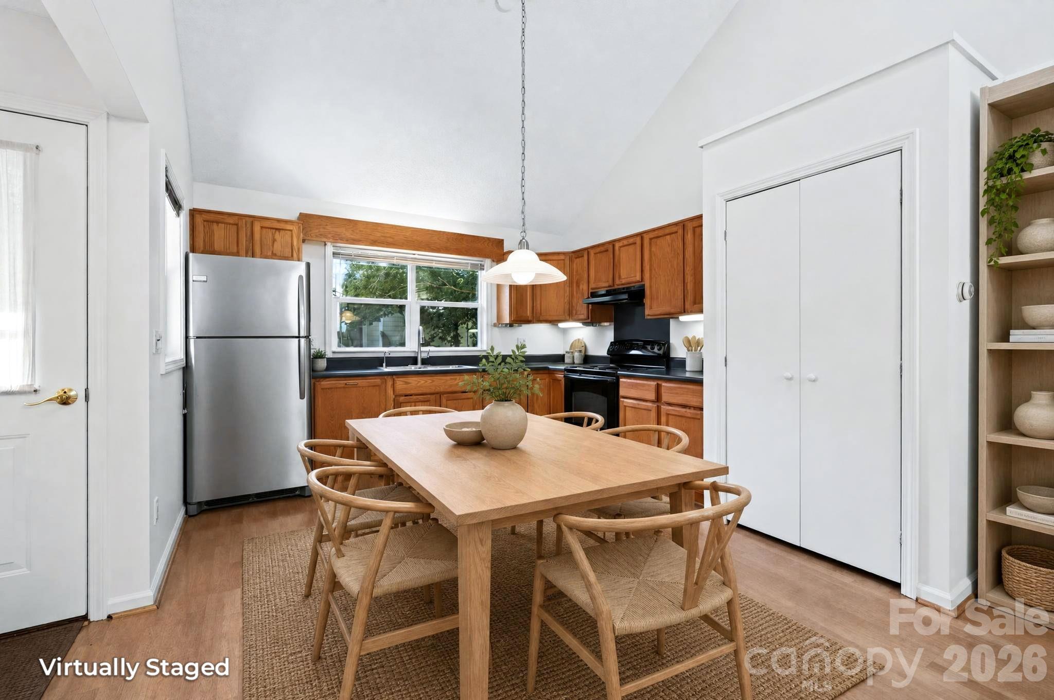 Virtually staged dining area and open floor plan - 43 Vermont Court, Asheville